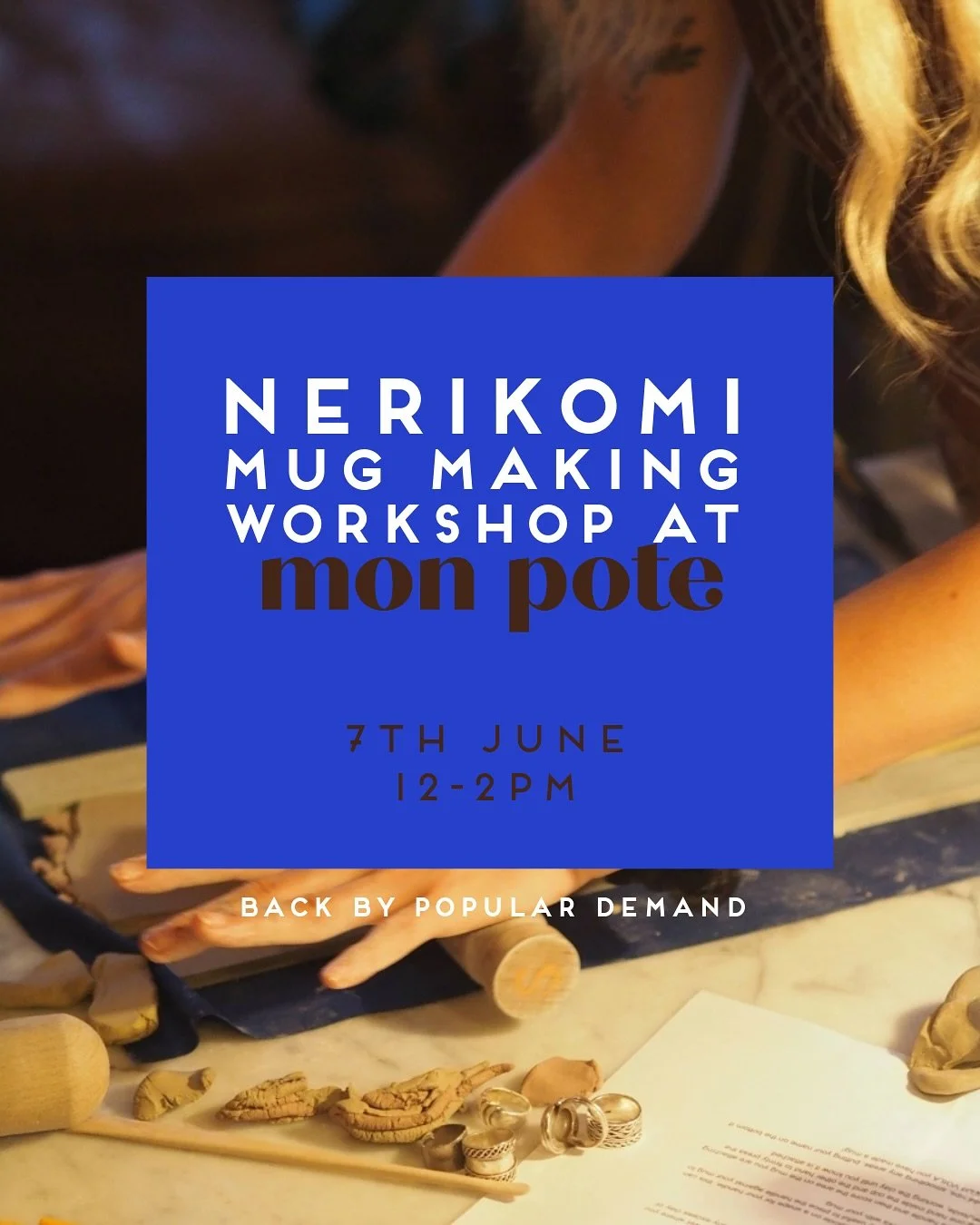 After a sold out workshop at @monpotehome back in February, and a few messages expressing interest in another there is a new Mon Pote mug making workshop happening!! Saturday 7th June, at the gorgeous Monpote, 12-2pm 💙 have a good old smooch and sho
