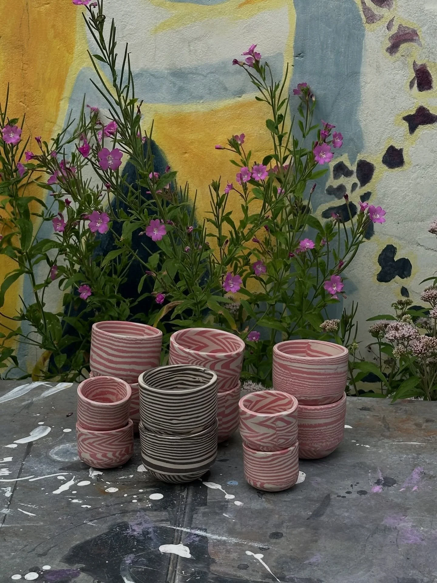 Cappuccino, flat white &amp; espresso cups in pink and brown&hellip; open to commissions and requests 🤎 hoping to have them up on my website soon!