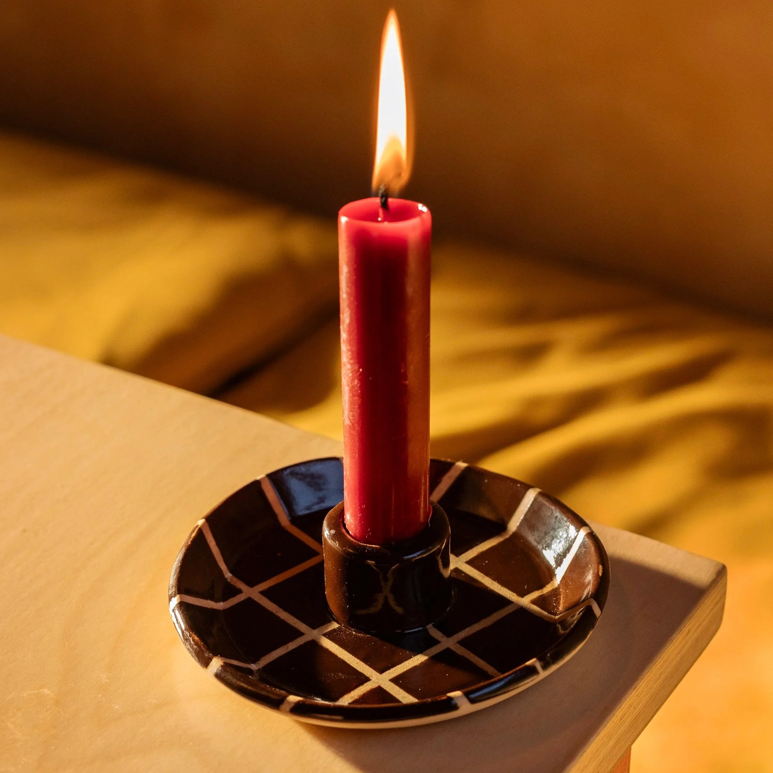Brown Grid Candle Holder