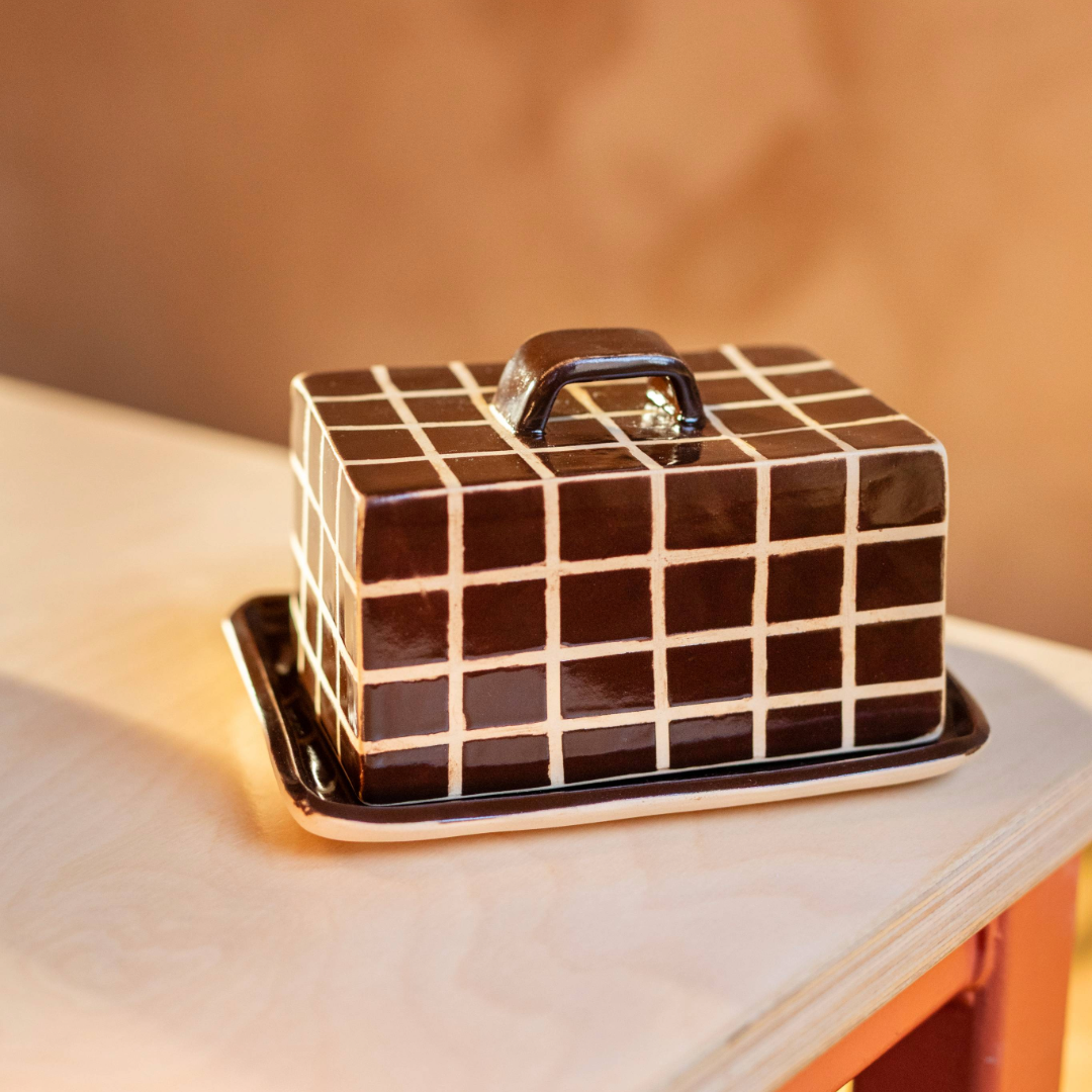 Brown Grid Butter Dish