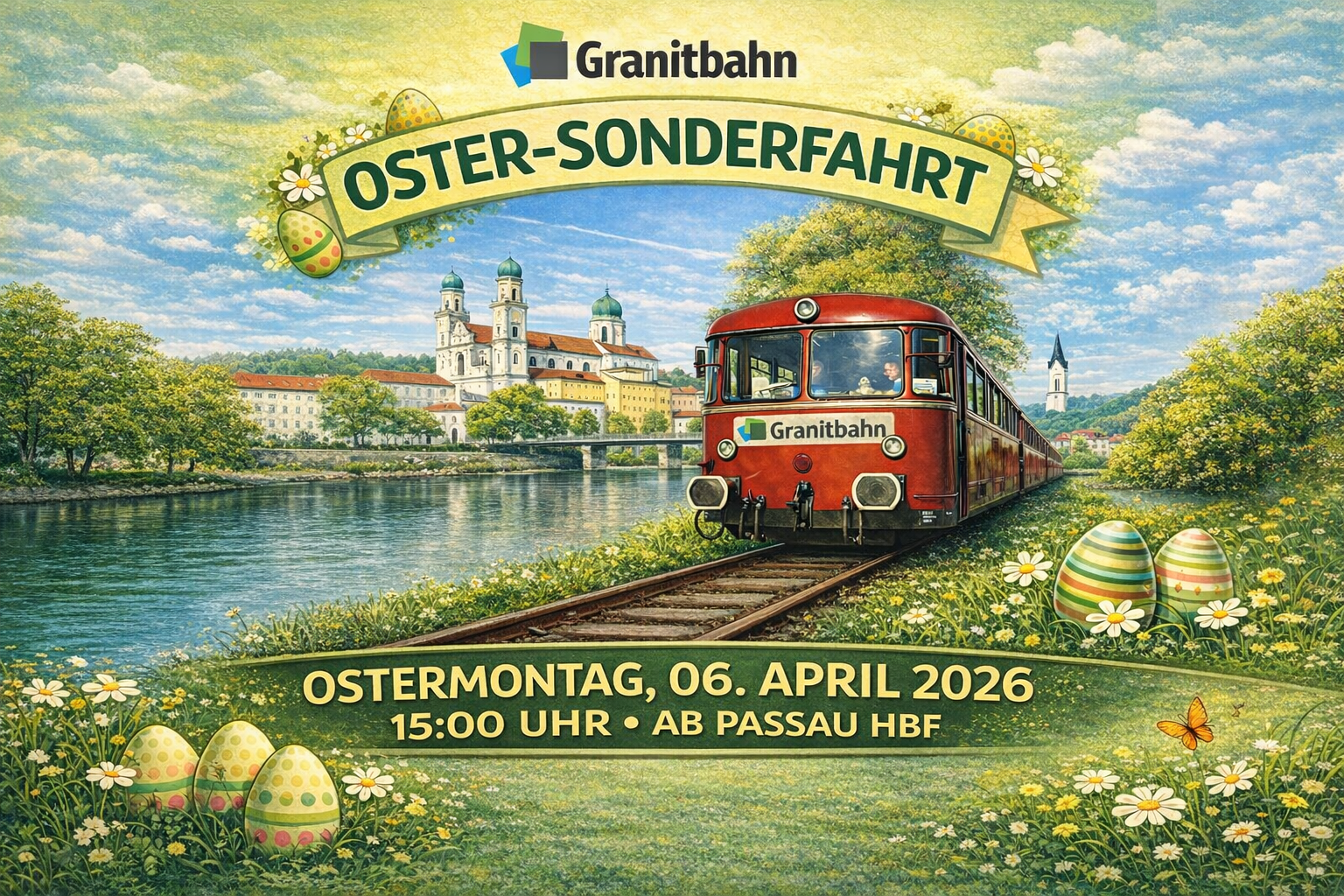 Zum Osterhasen auf Schienen durch die Stadt Passau