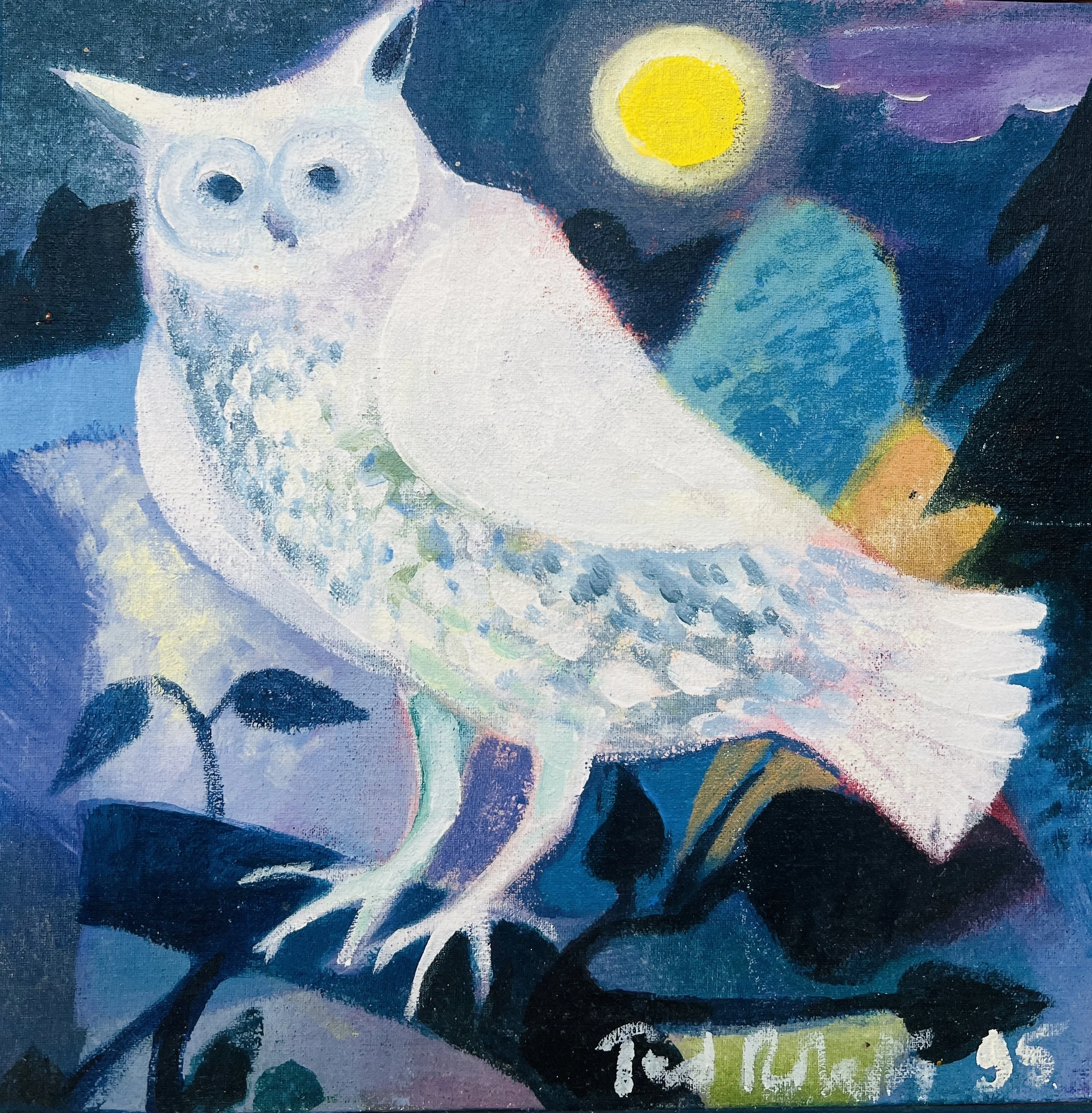 The Owl. 1995. Acrylic on canvas. 21cm x 21cm Ref: 1069