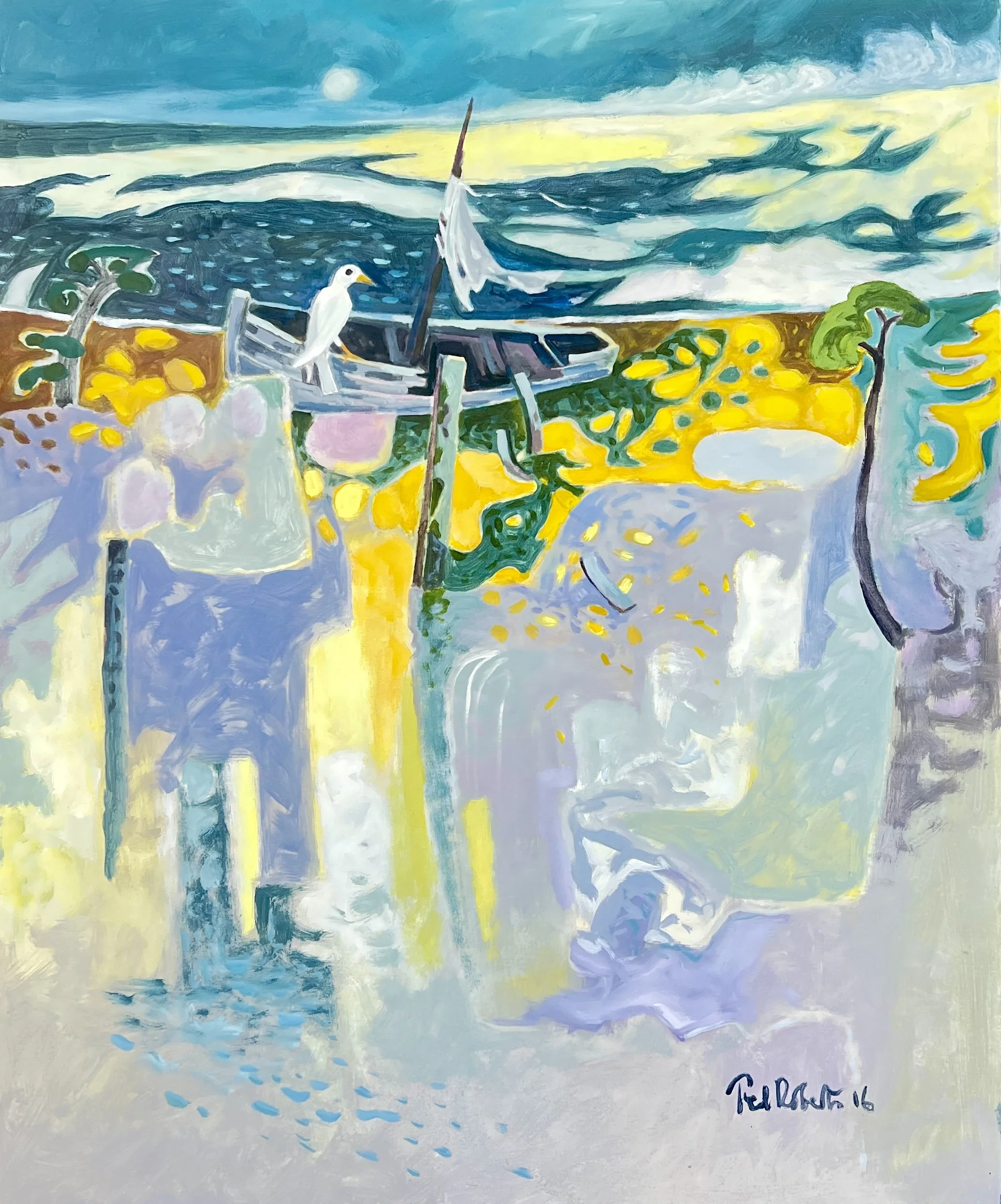 Boat by the shore. 2016 Acrylic on canvas. 120cm x 100cm £1250 Ref: 1373