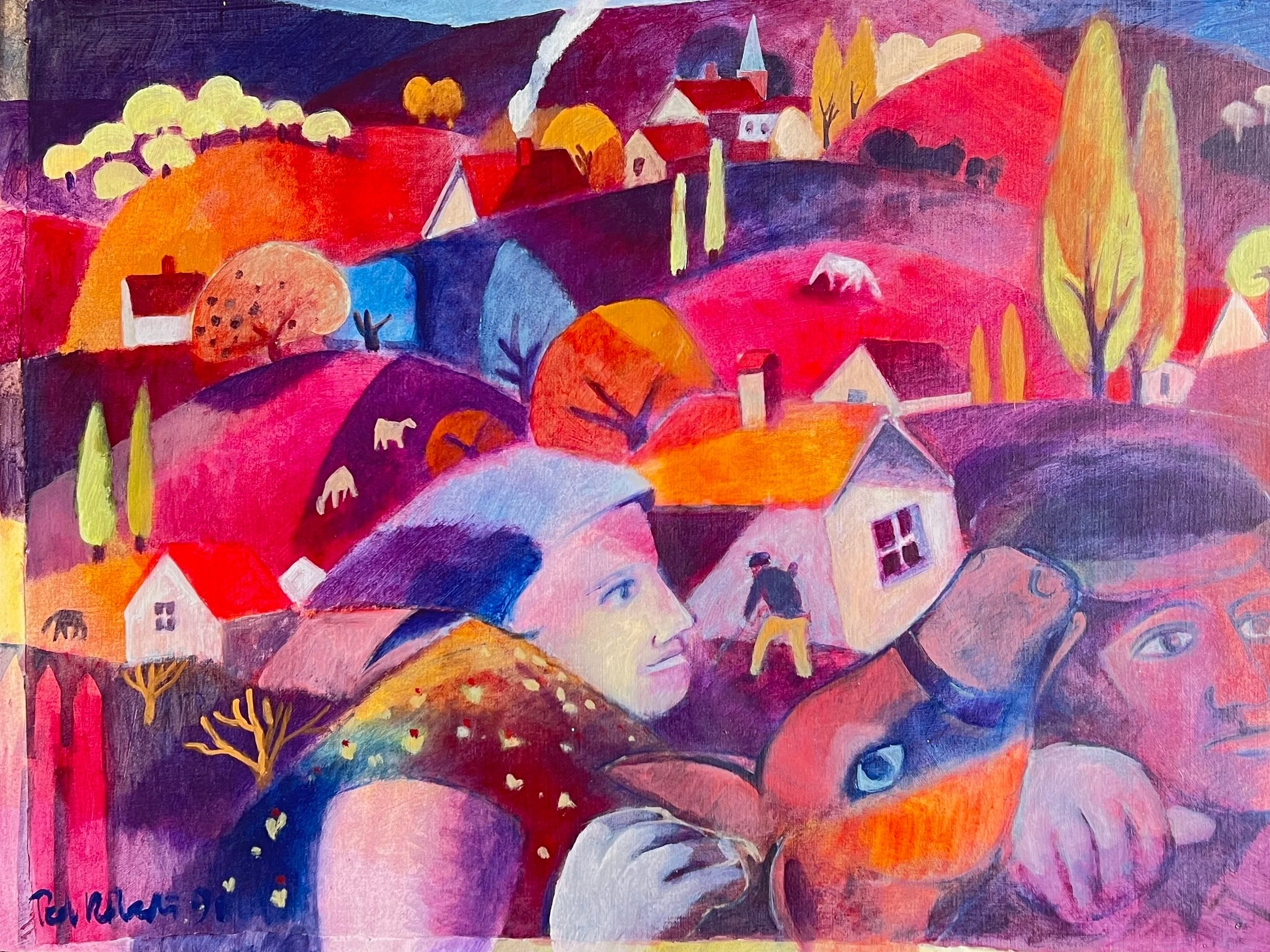 Cowherd Couple. 1991. Acrylic on cotton. 53cm x 73cm Ref: 1380 NOT FOR SALE