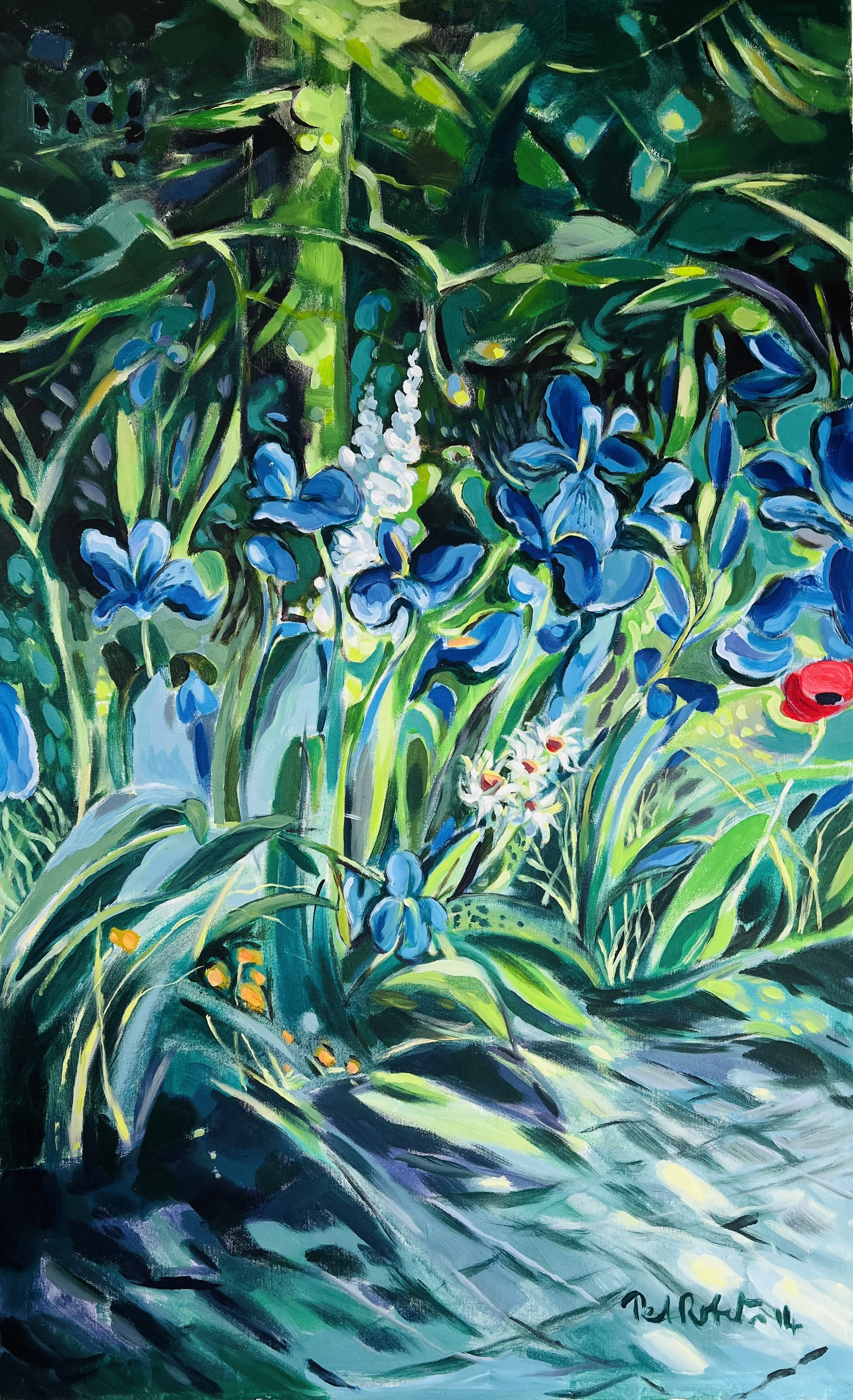 Irises on a dark background. 2014. Acrylic on canvas. 135cm x 83cm Ref: 1351