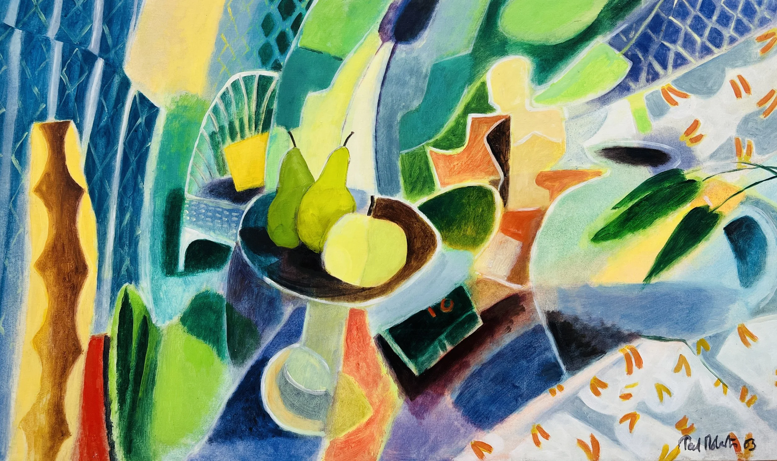 Conservatory still life. 2003. Acrylic on board. 62cm x 106cm Ref: 1363