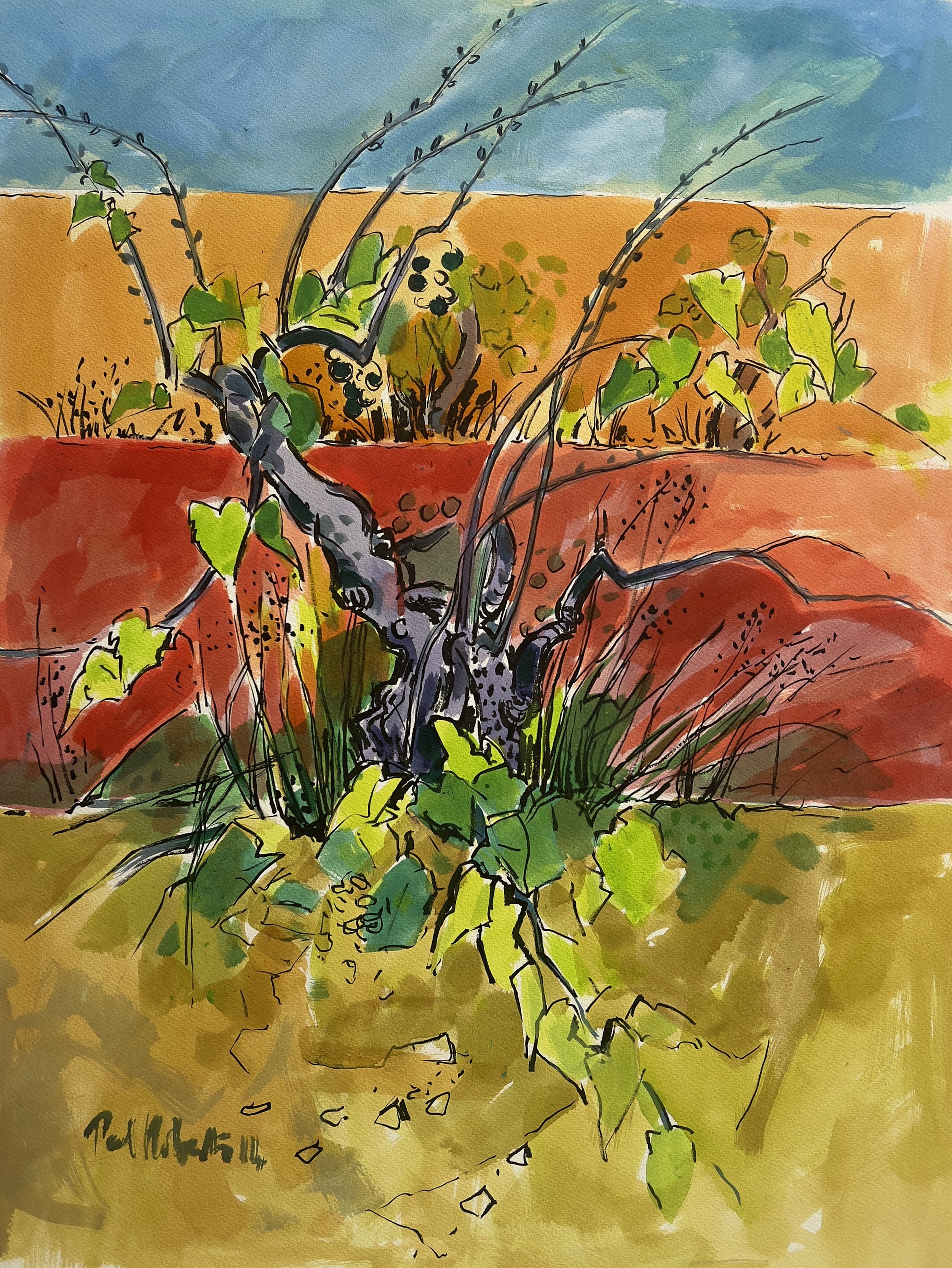 Abandoned vines. 2014. Acrylic and ink on paper. 64cm x 49cm £300 Ref: 2038