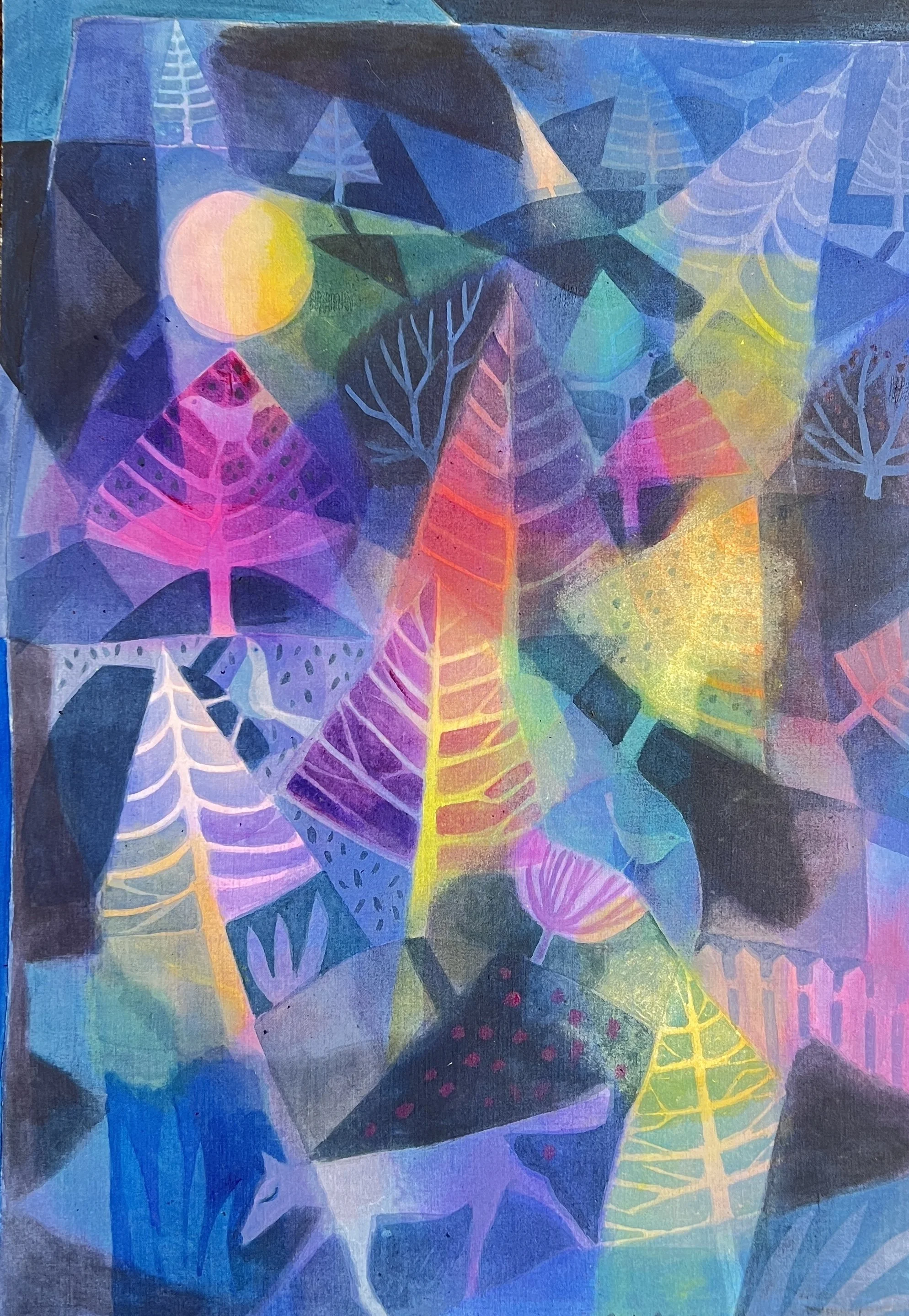 Enchanted Forest. 1990. Acrylic on cotton. 73cm x 53cm £725 Ref: 1381