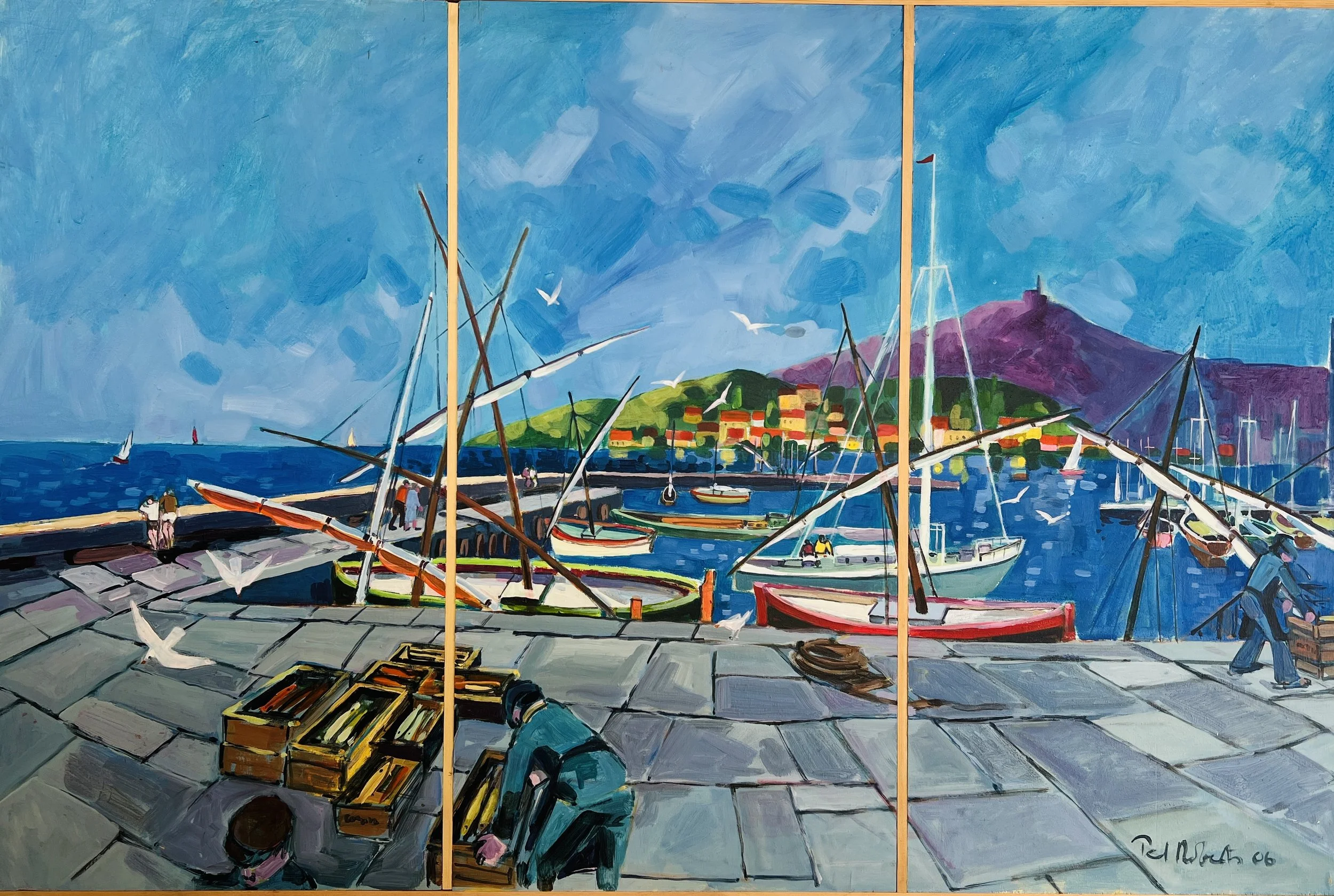 Anchovy Boats at Collioure. 2006. Acrylic on board. Ref: 1349