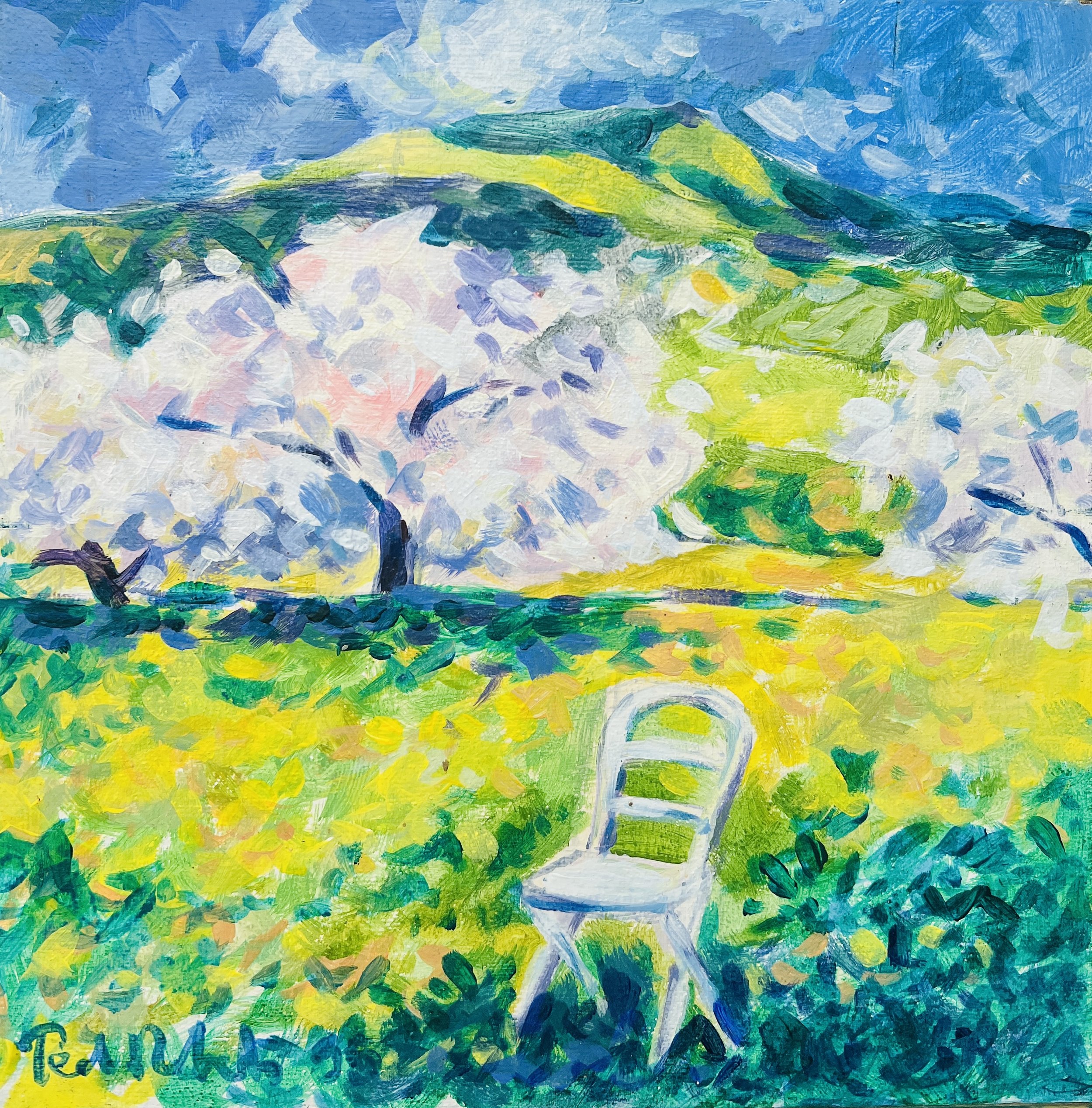 Spring time in the Drôme. 1999. Acrylic on canvas. 25cm x 25cm Ref: 1040