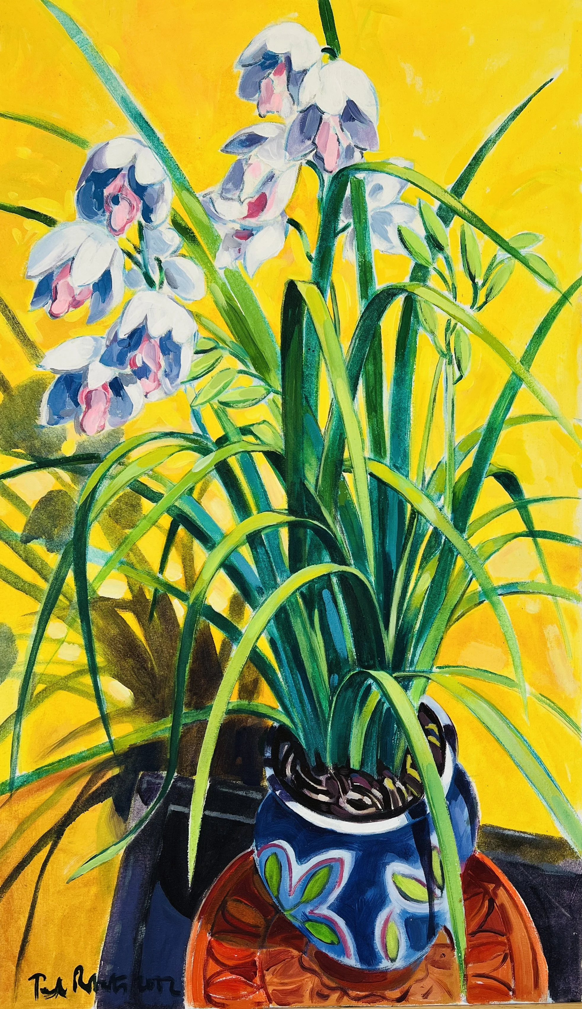 Orchids. 2002. Acrylic on canvas. 92cm x 55cm £800 Ref: 1356
