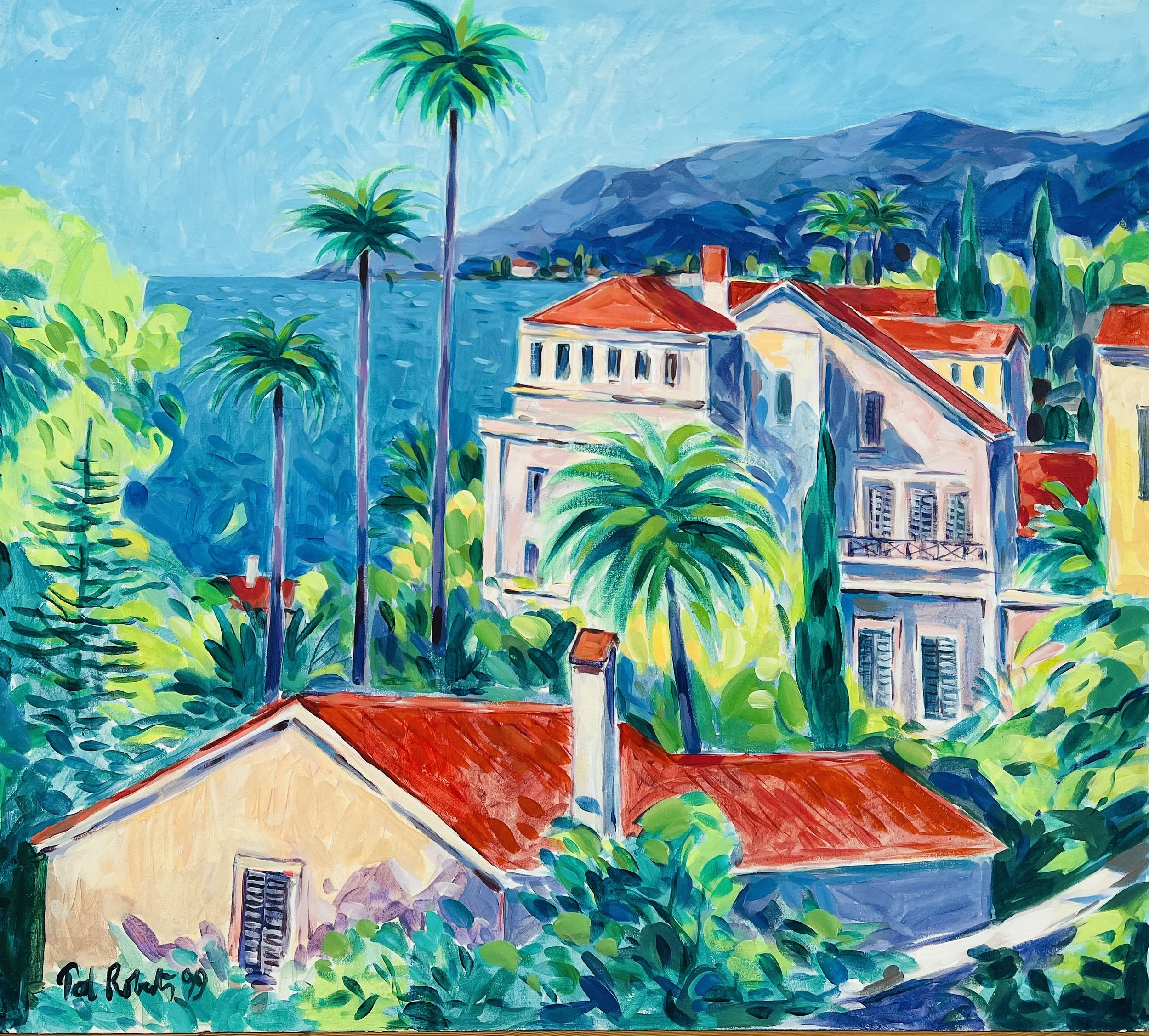 Palms at Menton. 1999. Acrylic on canvas. 81cm x 92cm £800 Ref: 1362