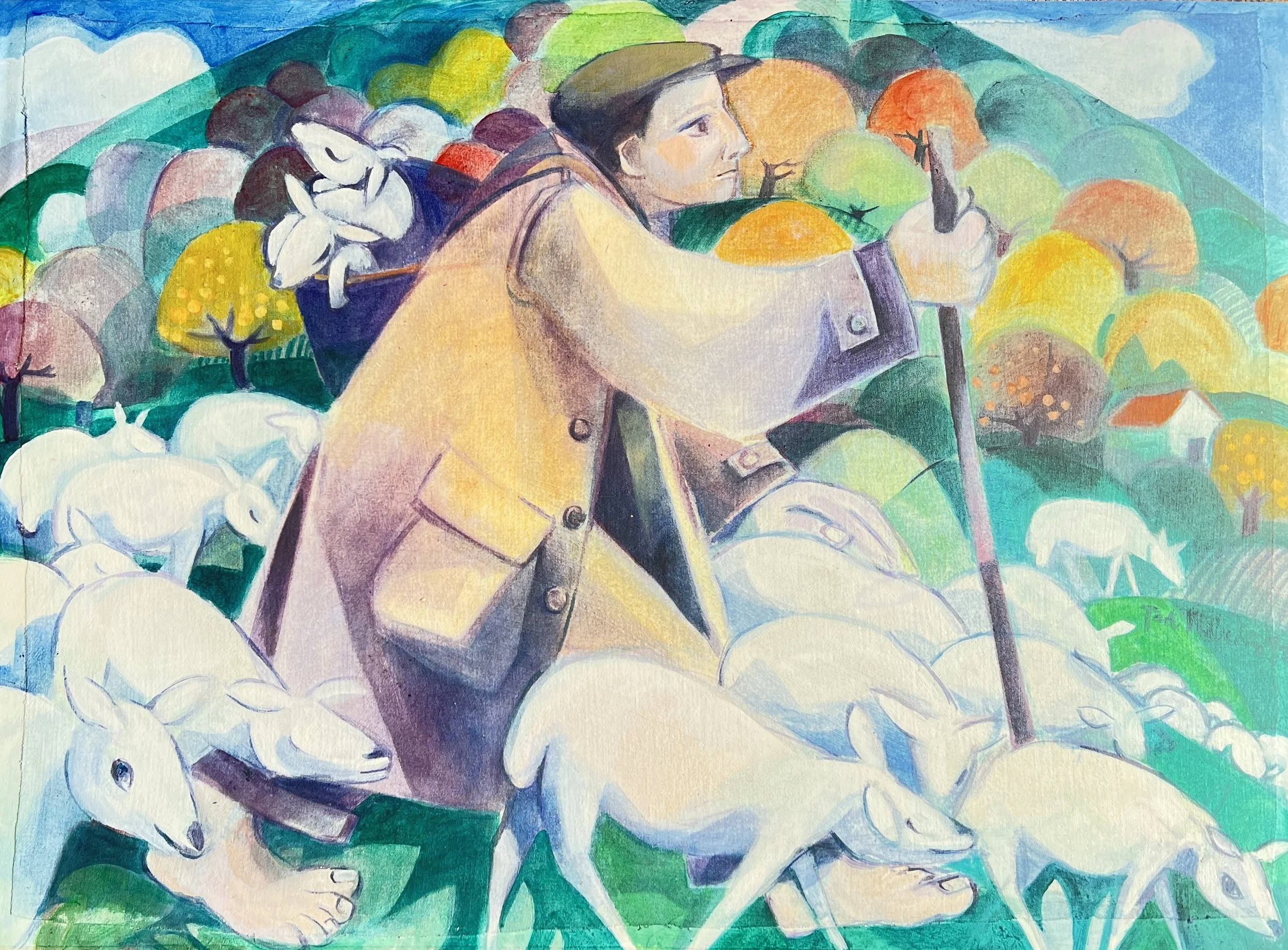 The Good Shepherd I. 1991. Acrylic on cotton. 53cm x 73cm £725 Ref: 1377