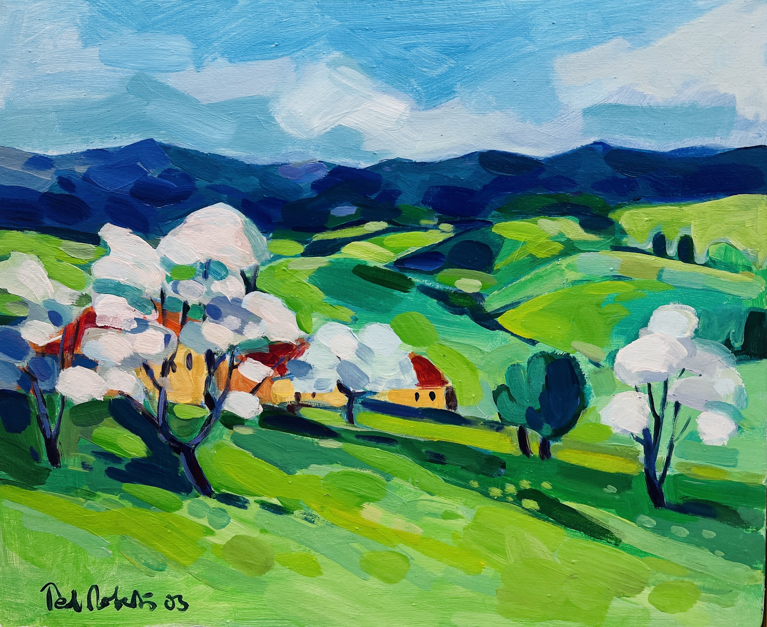 Springtime in St Vincent la Commanderie. 2003. Acrylic on canvas. 39cm x 45cm Ref: 1354
