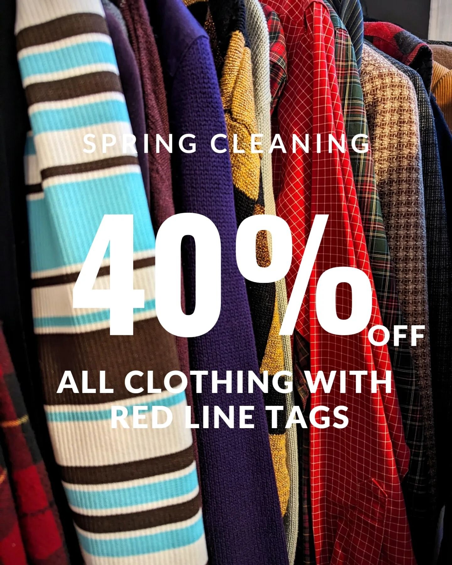 It's the time of year that we start dreaming about lighter layers, so that means it's time to make some room! All clothing with a red line through the tag is 40% off starting today! 
I went a little crazy and 3 of the 4 racks we have are all slashed!
