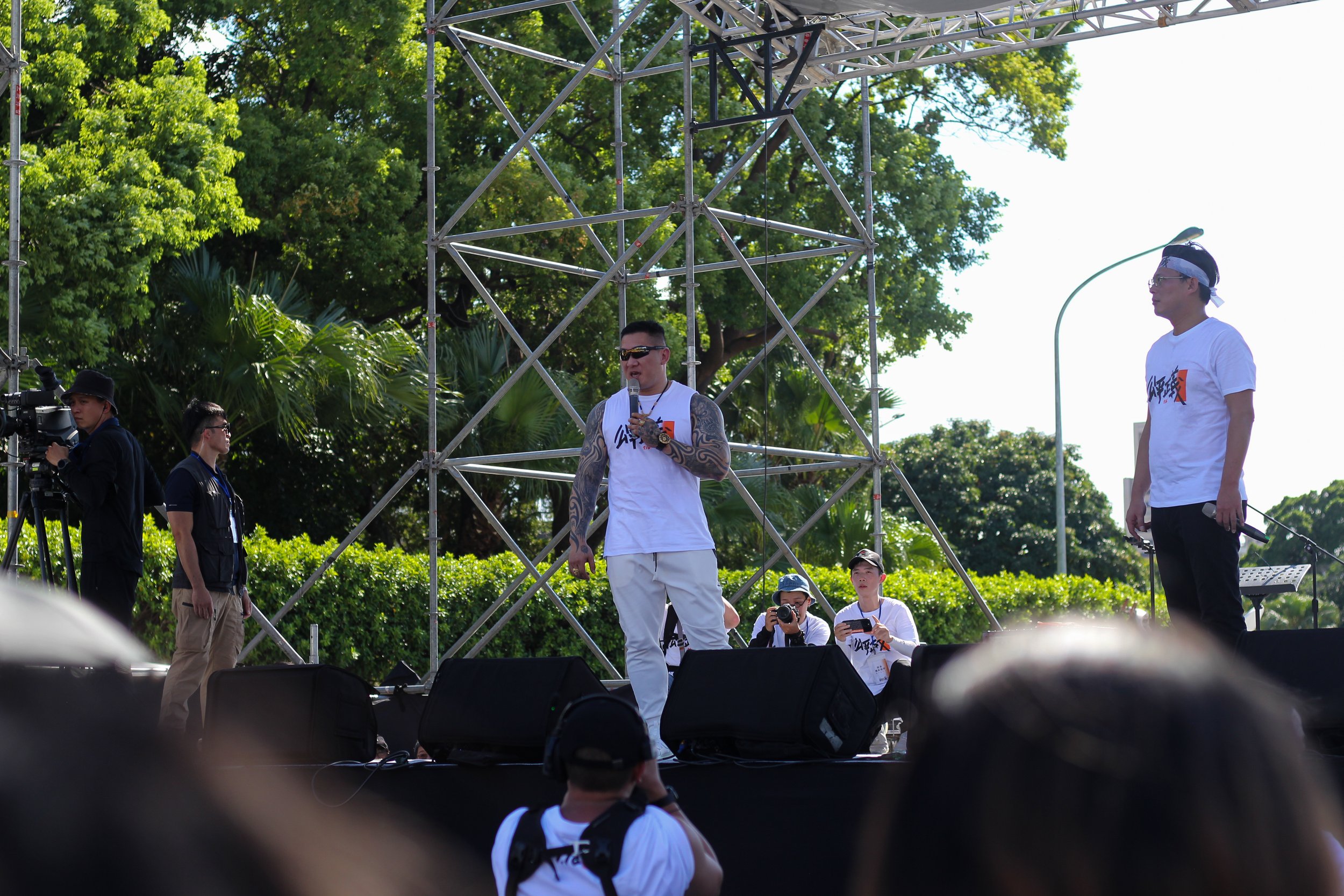 Chen Chih-han 陳之漢 and Huang Kuo-chang黃國昌 were the two organizers of the 公平正義救台灣 rally in Taipei, Taiwan July 16, 2023.