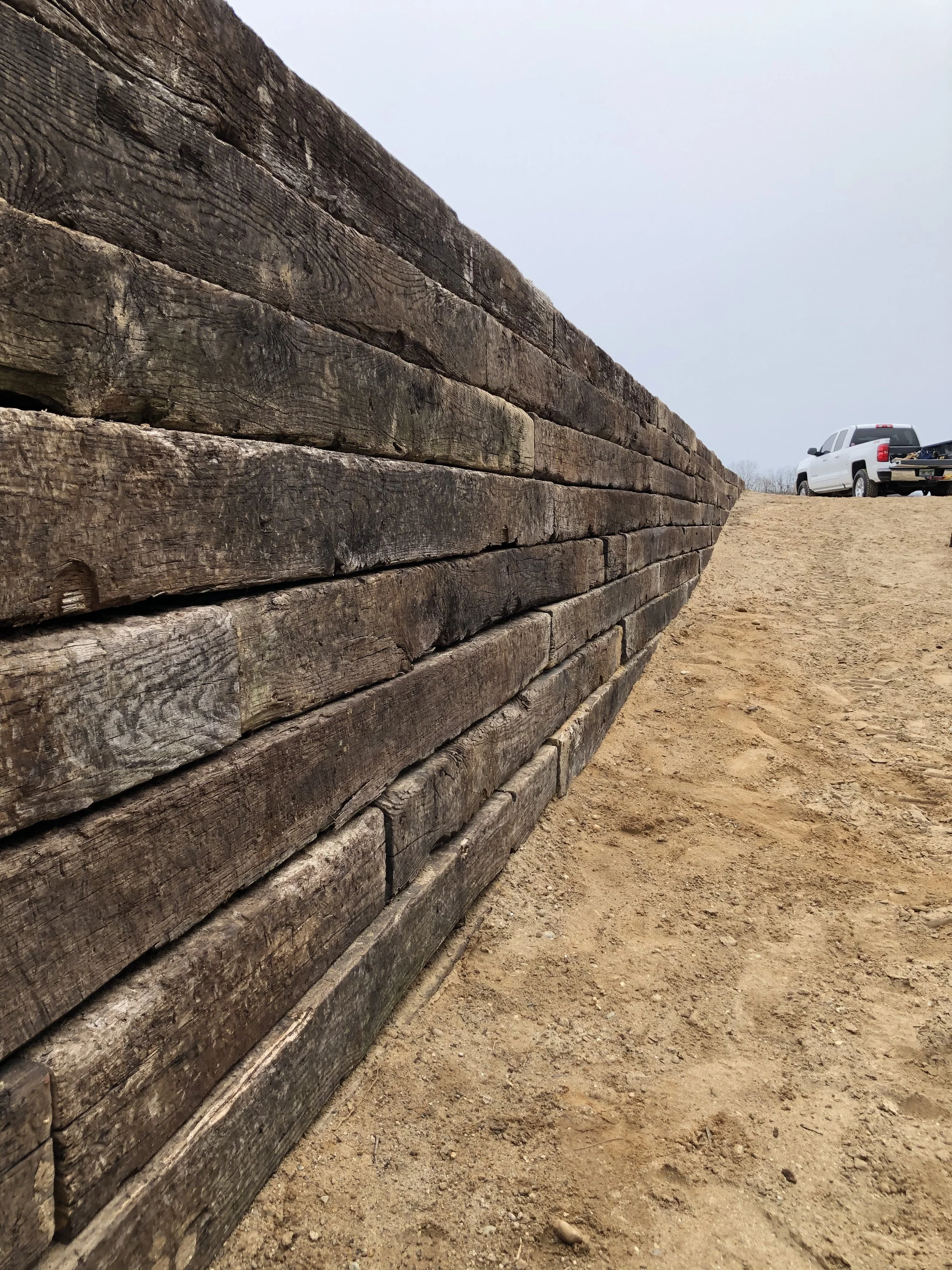 Chelsea, MI - Railroad tie retaining wall. 