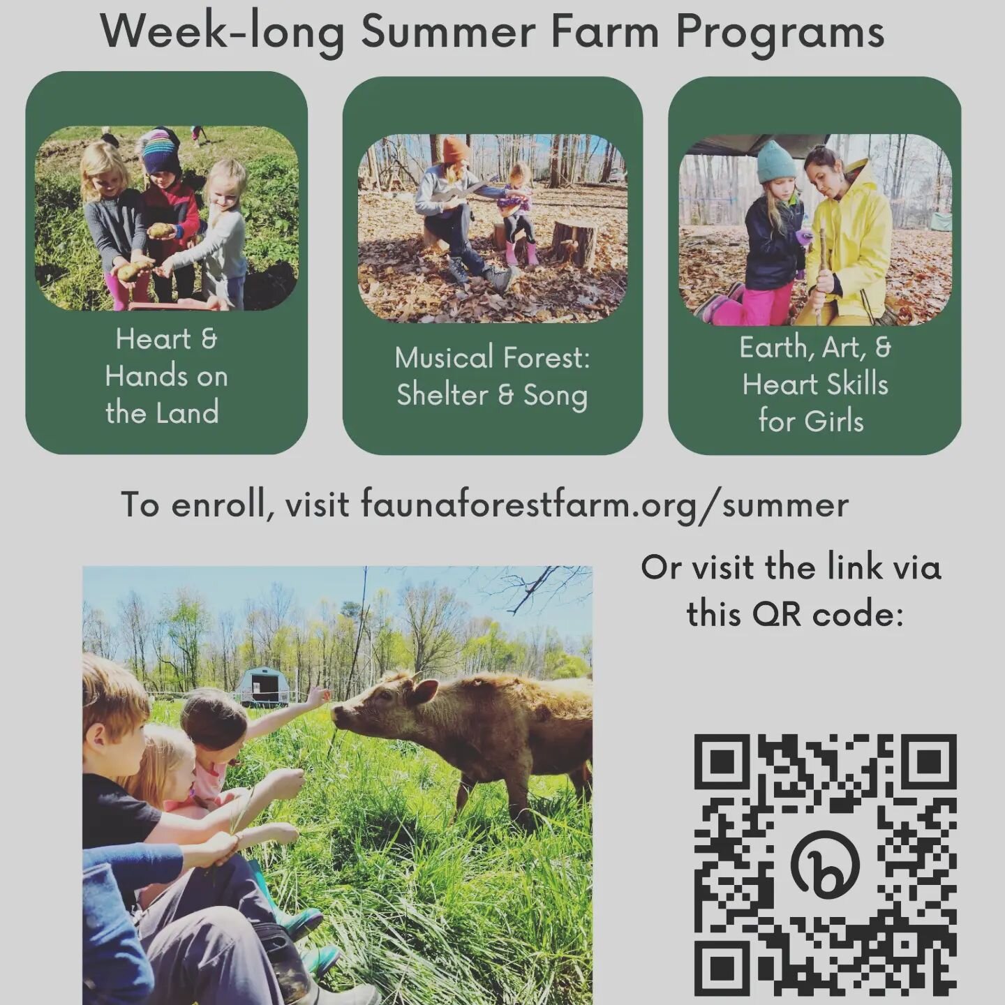 Register now to reserve a spot in summer program at The Earth School at Fauna Forest Farm!

Visit: www.faunaforestfarm.org/summer to register!