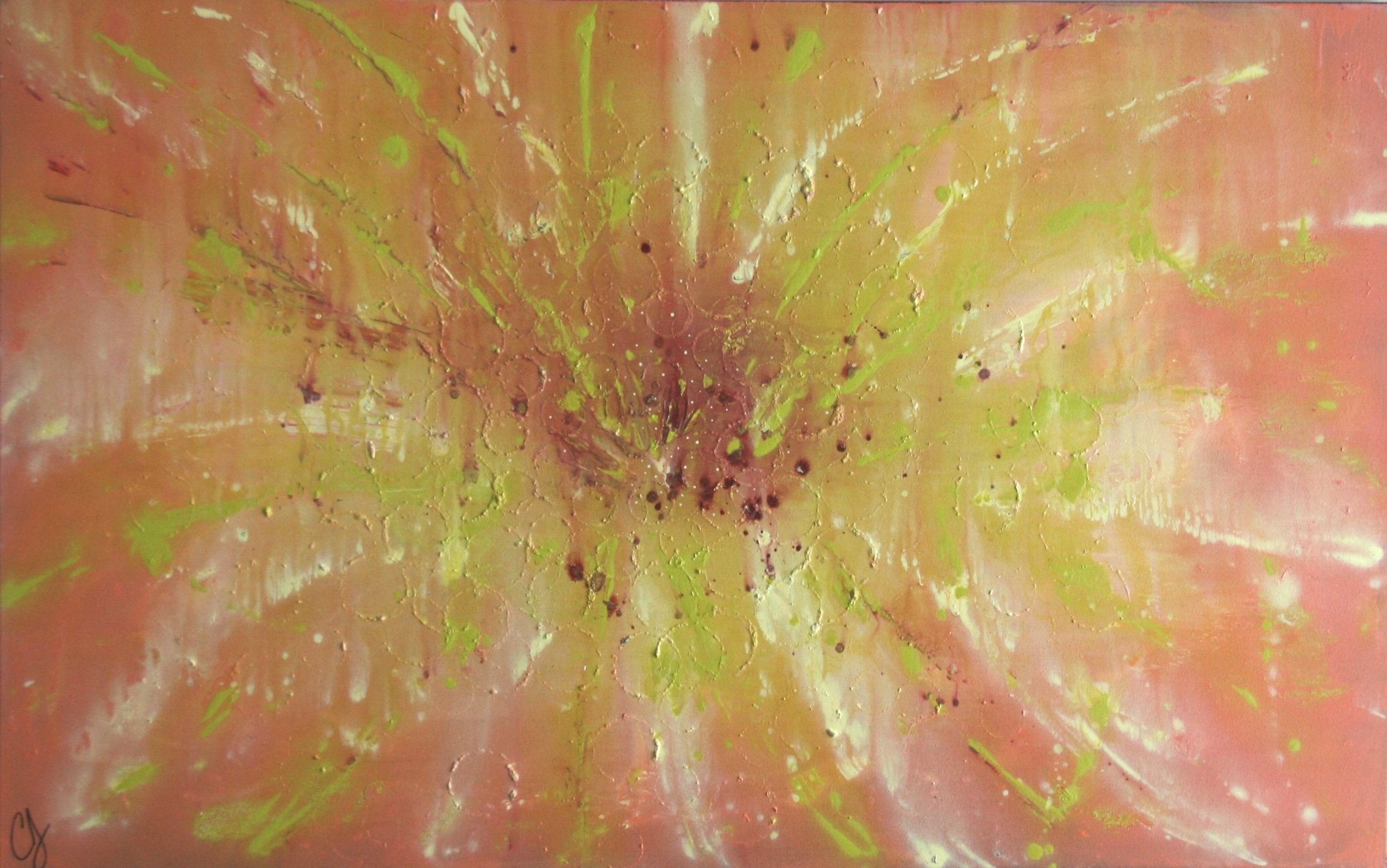 Zinnia, Her Majesty Collection, acrylic and paste on canvas, 30x48", $930