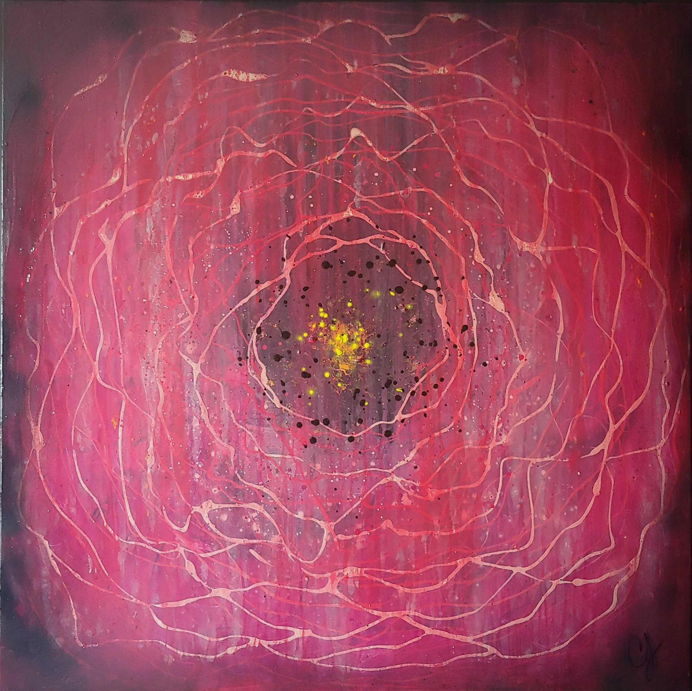 Ranunculus, Her Majesty Collection, acrylic and spray paint on canvas, 36x36", $840