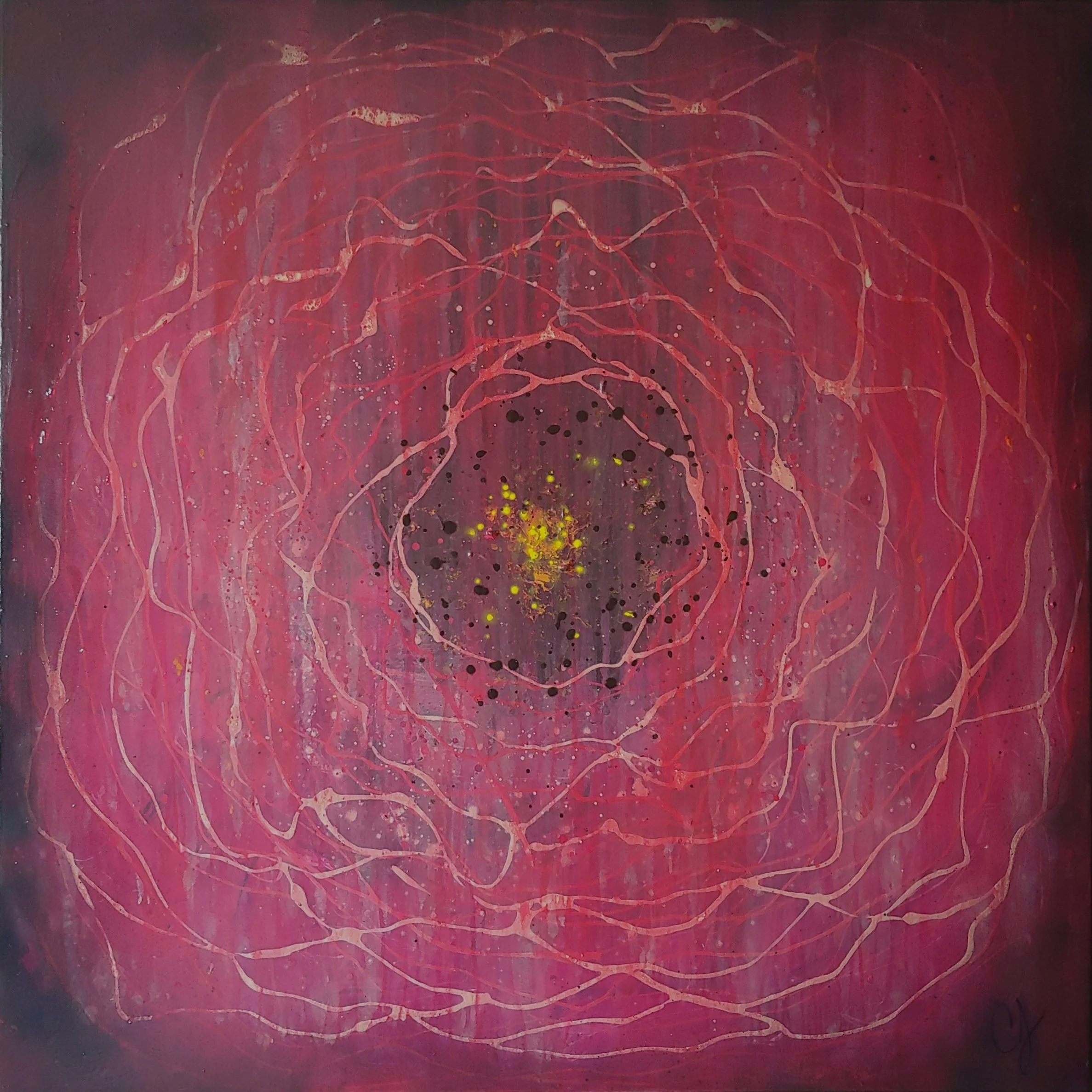 Ranunculus, 36x36", acrylic and spray paint on canvas, $840