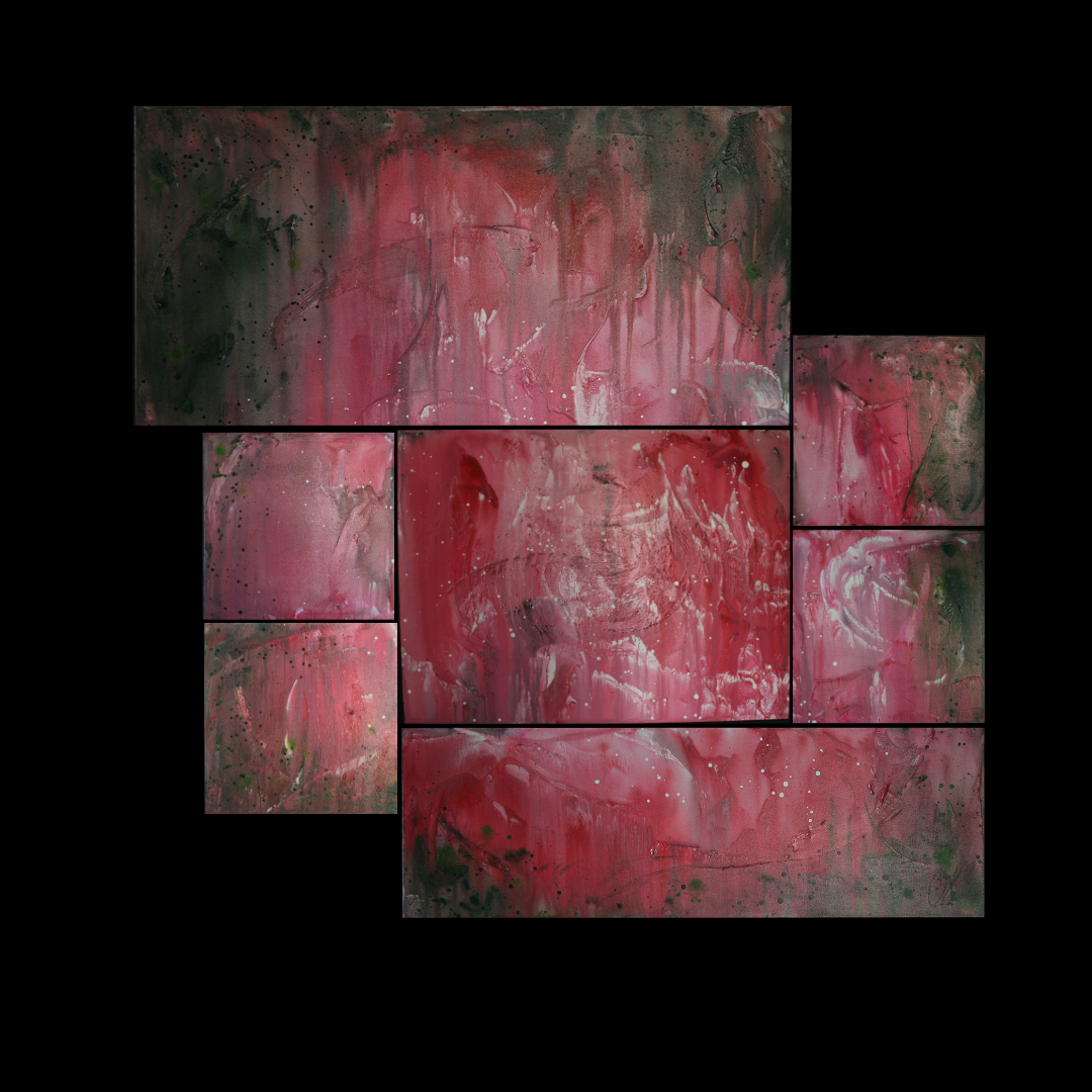 Gloria, 50x52", acrylic and paste on 7 various canvases (sold as one), $1275