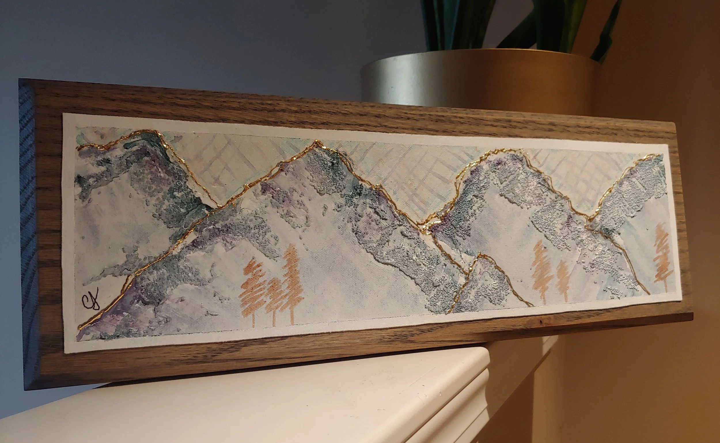 Flat mounted canvas on oak