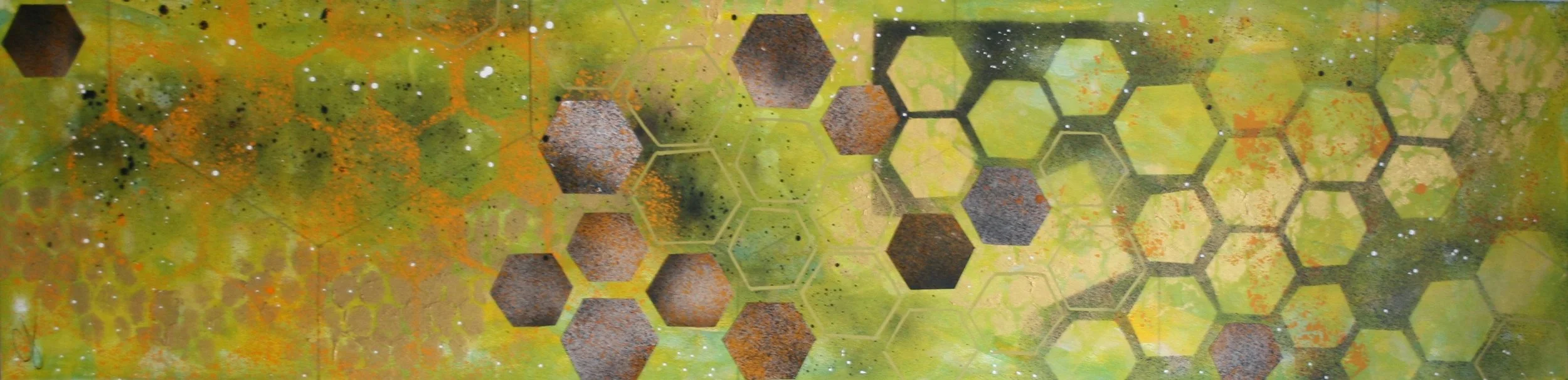 Harmony in the hive, 15x60", mixed media on canvas, SOLD