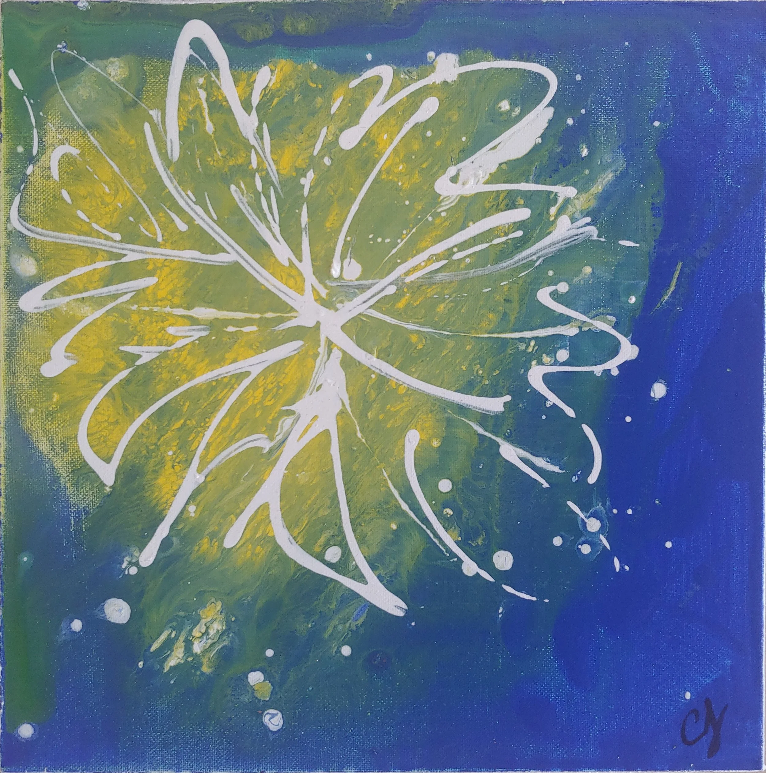 Blue bell 3, Her Majesty Collection, acrylic on recycled canvas, 12x12", $100