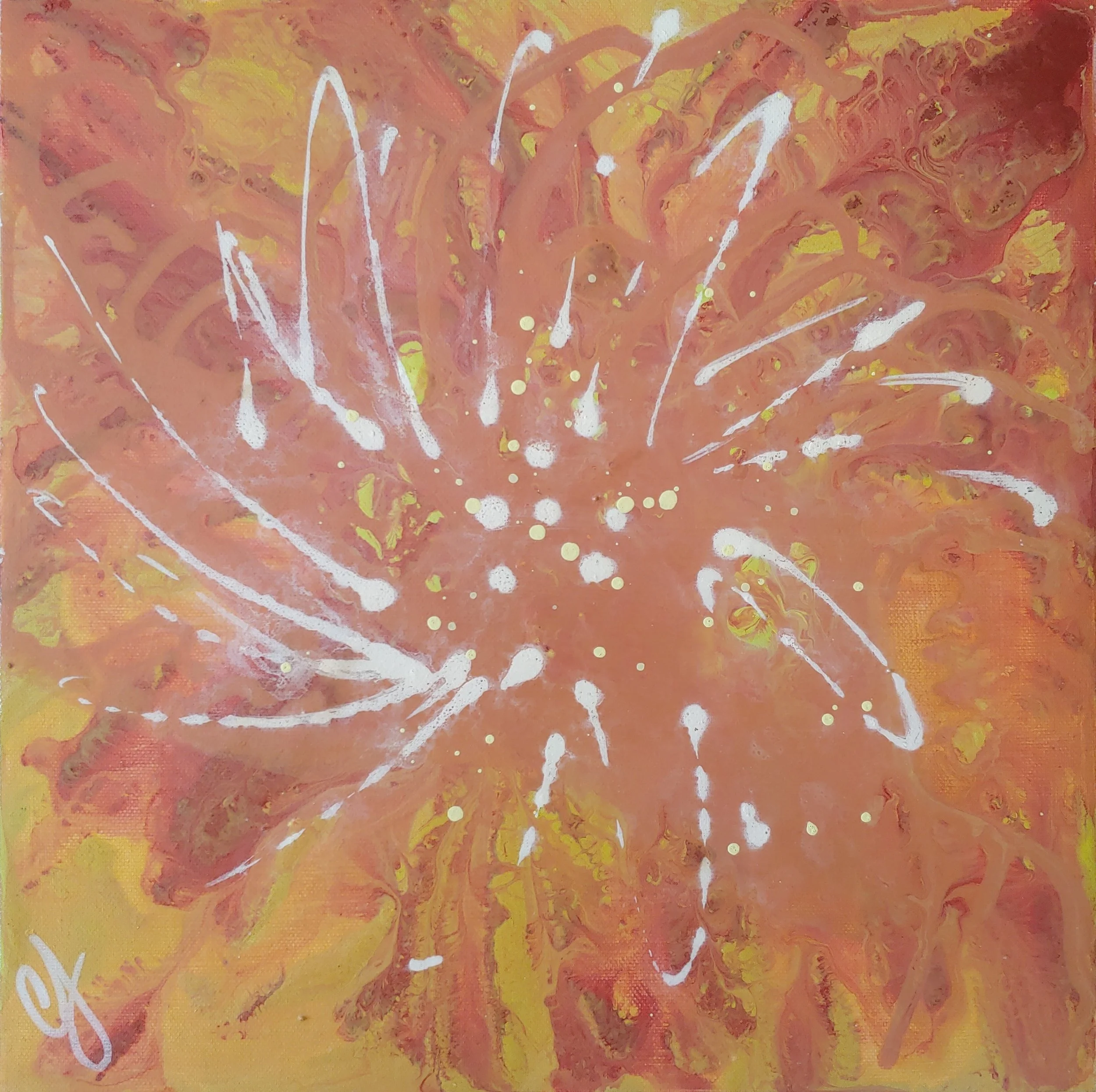 Zinnia 3, 11x11", acrylic on recycled canvas, $100