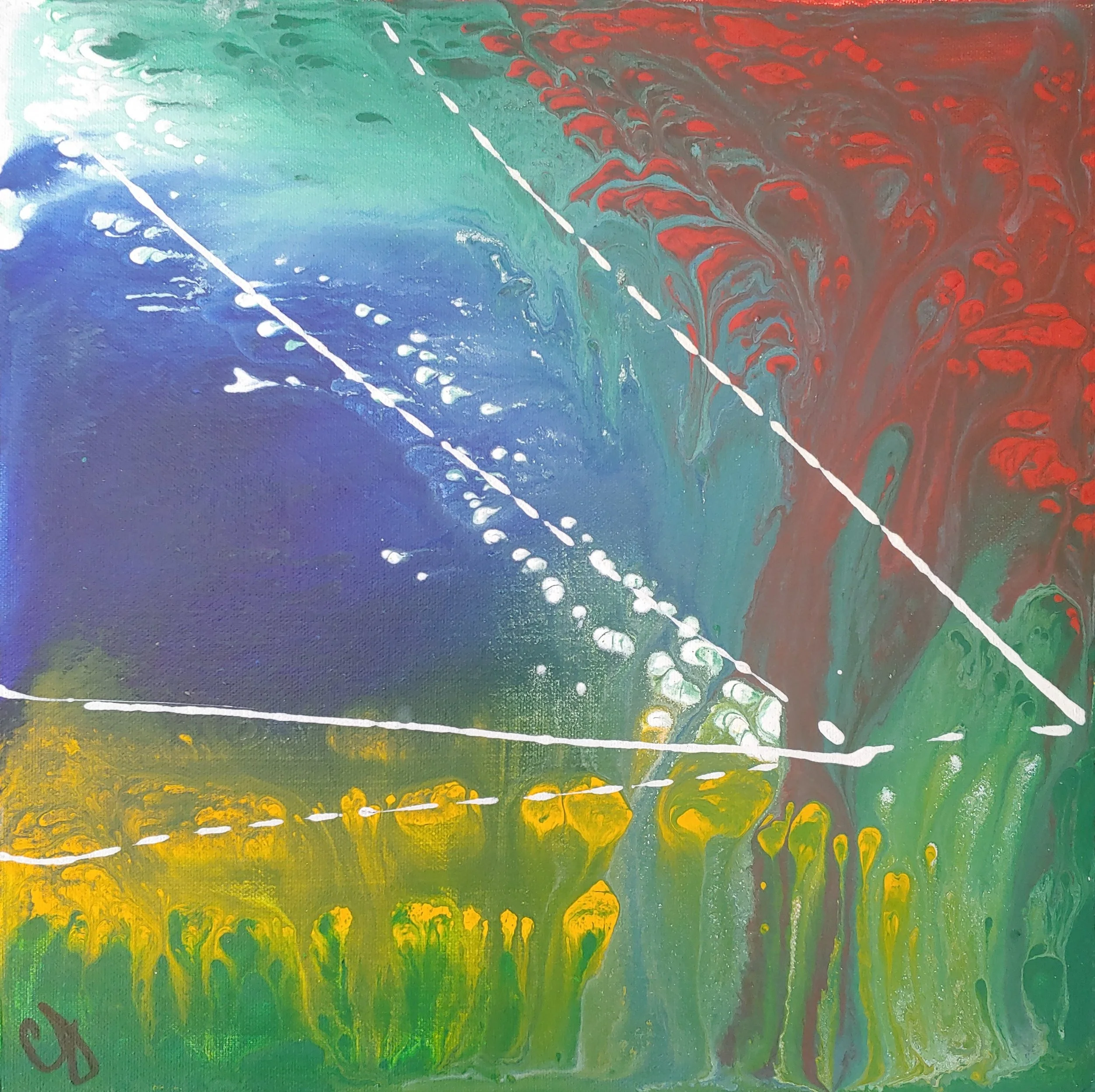 Bird of Paradise 1, 12x12", acrylic on recycled canvas, $100