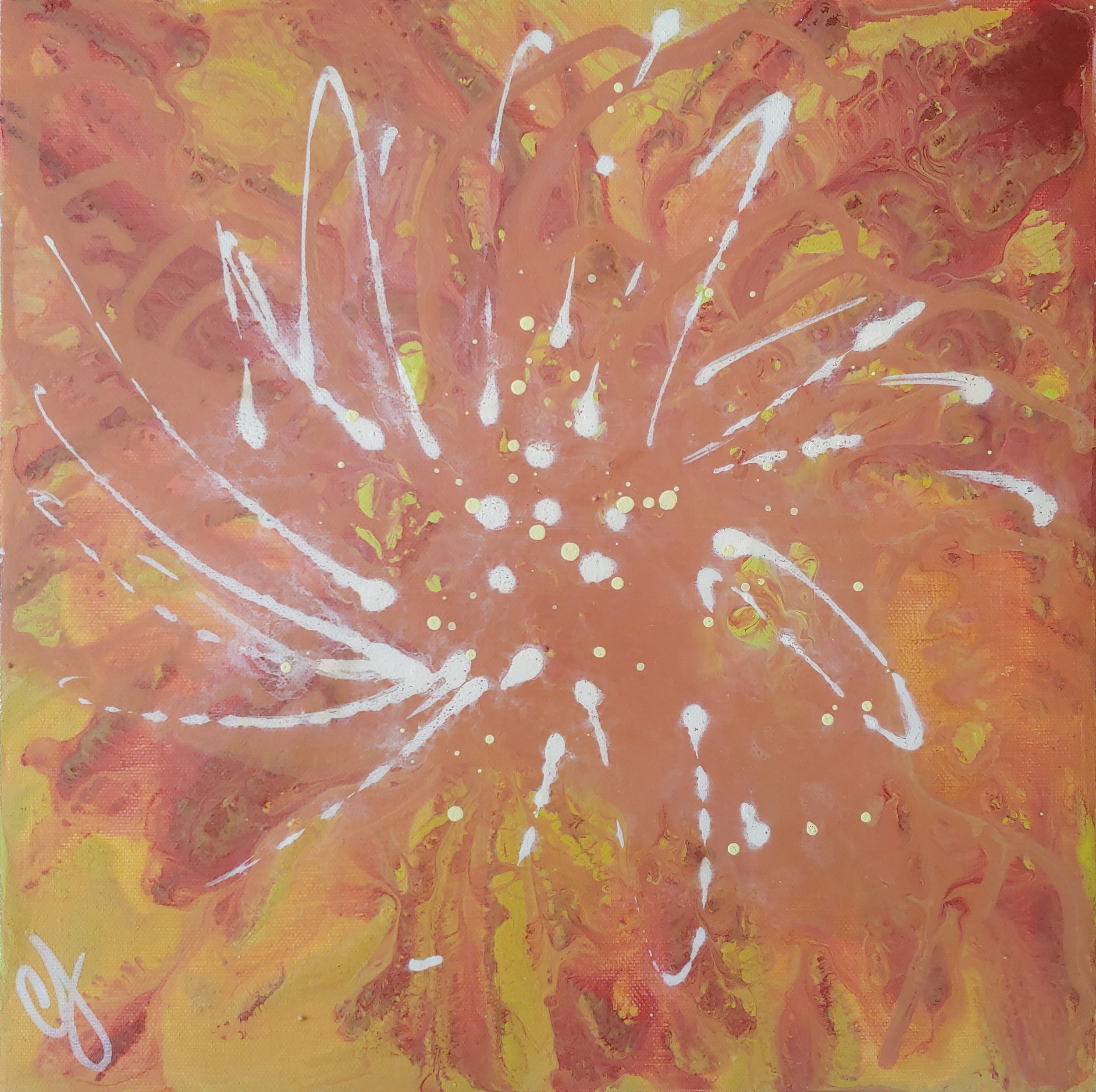 Zinnia 3, Her Majesty Collection, acrylic on recycled canvas, 11x11", $100