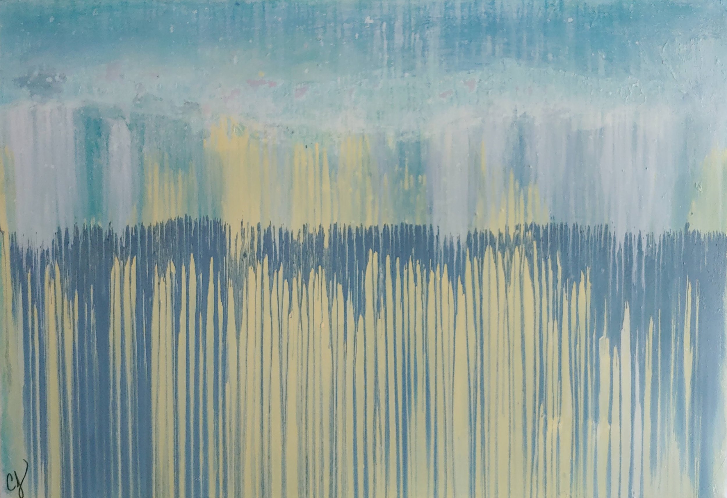 The tree line, Wonderlands Collection, acrylic on recycled canvas, in pine frame, 31x46", $550