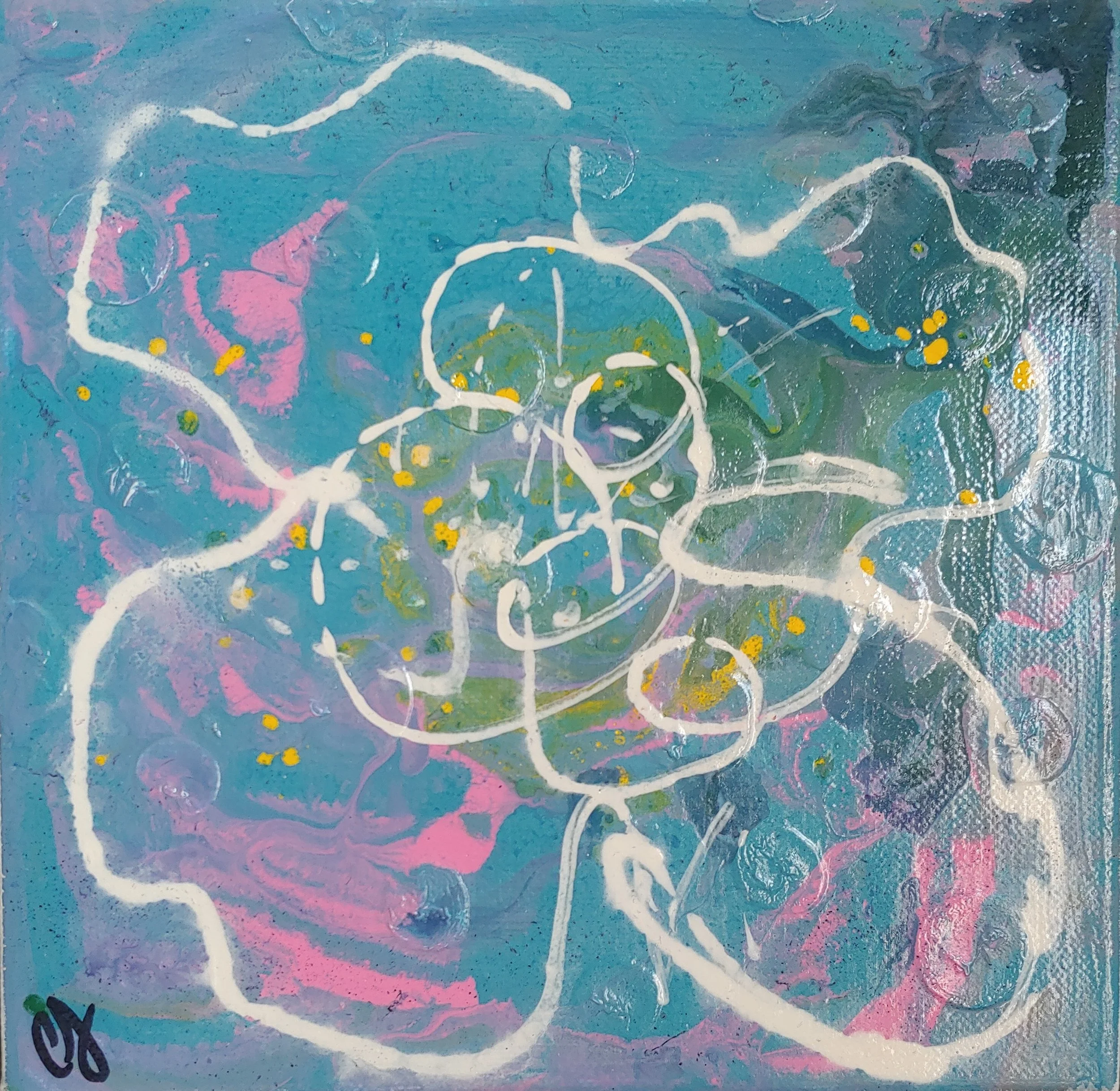 Forget-me-not 2, Her Majesty Collection, acrylic on recycled canvas, 8x8", $50