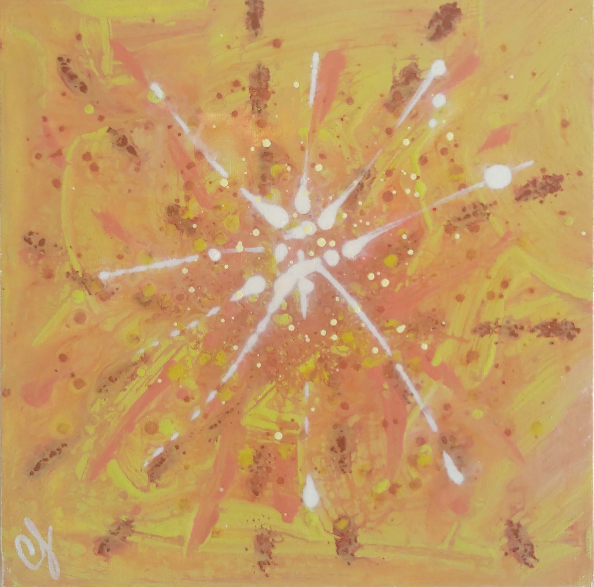 Zinnia 2, Her Majesty Collection, acrylic on recycled canvas, 11x11", $100