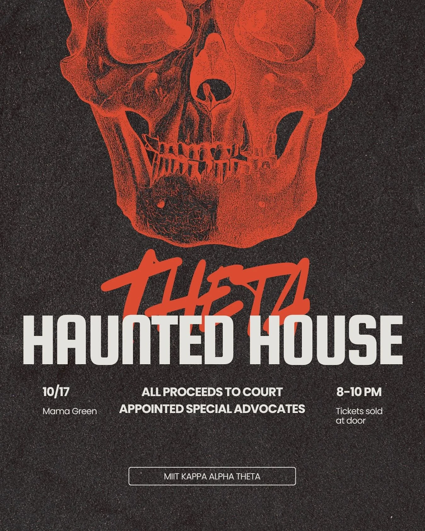 THETA HAUNTED HOUSE

Come by Mama Green this Friday to support our fall philanthropy event! Link to buy tickets in bio ($7 presale, $10 at door)