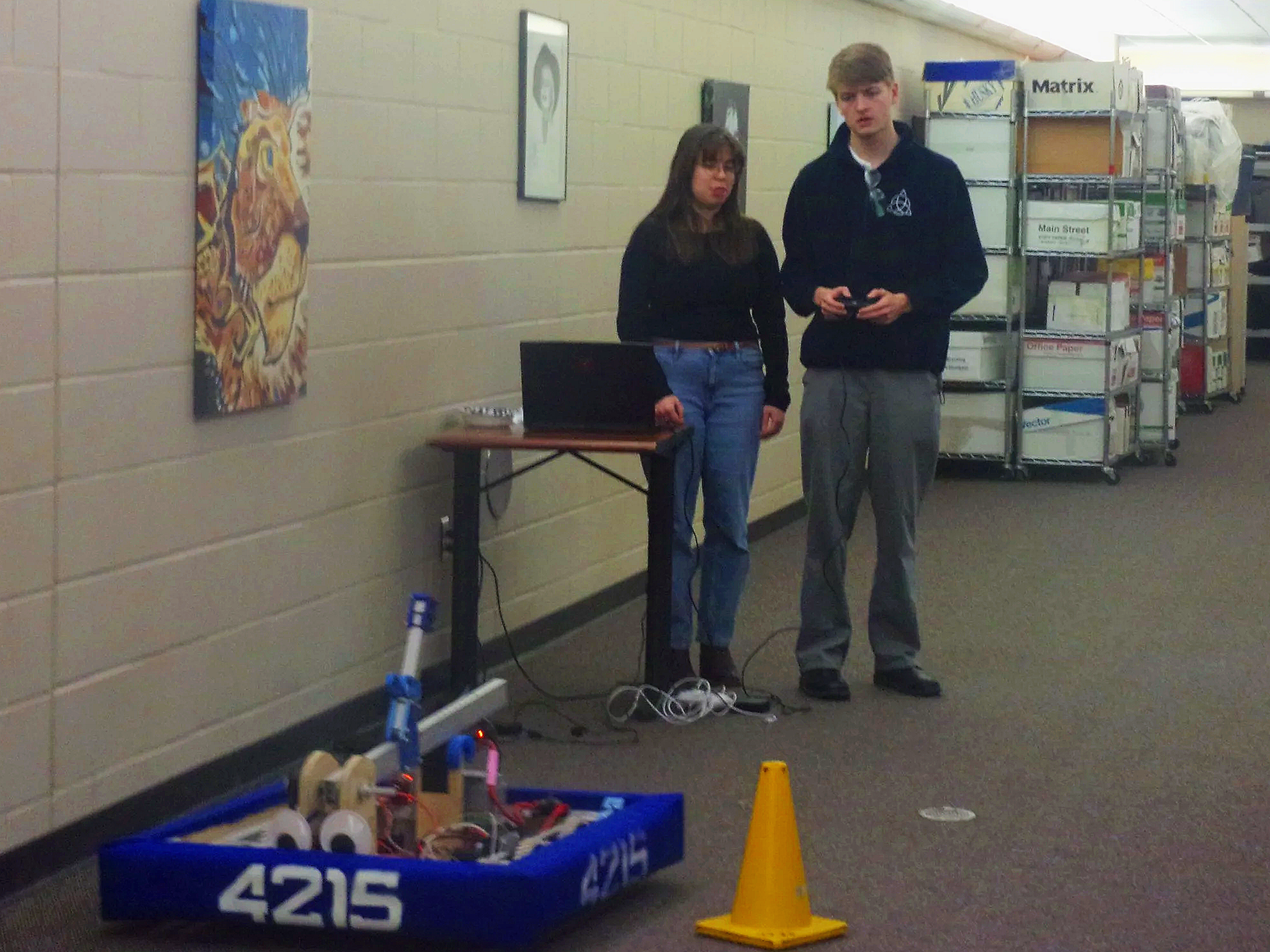 Practicing driving last year's robot