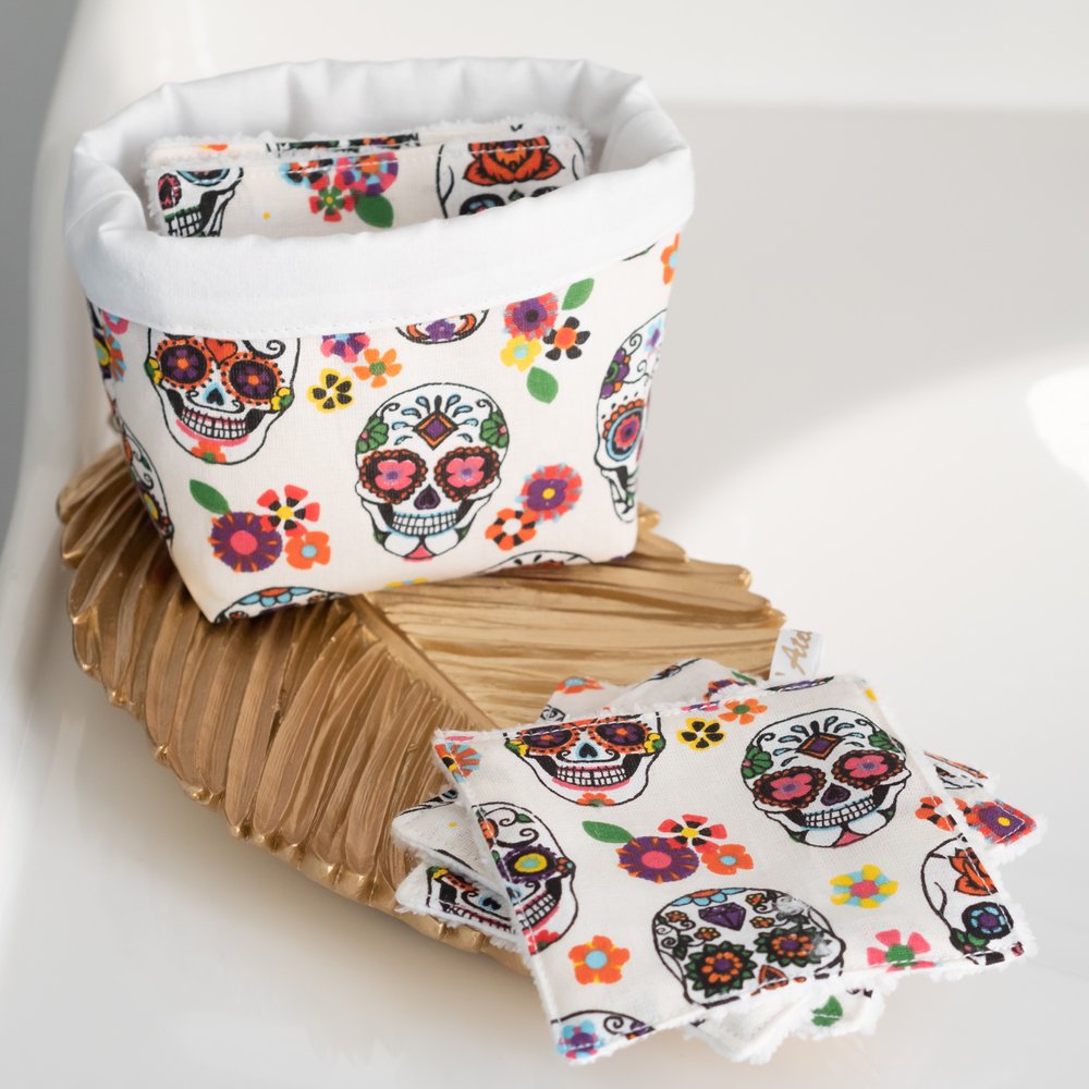 Coton lavable en tissu Bio La Mexicaine et panier - Fait main en France par L’Atelier de July