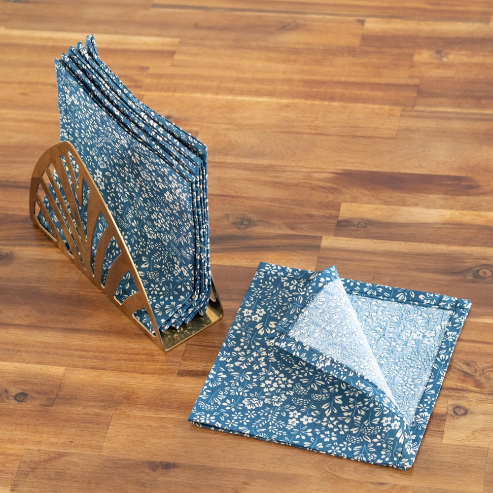Serviette de table en tissu Bio « La bleuet », Handmade in France