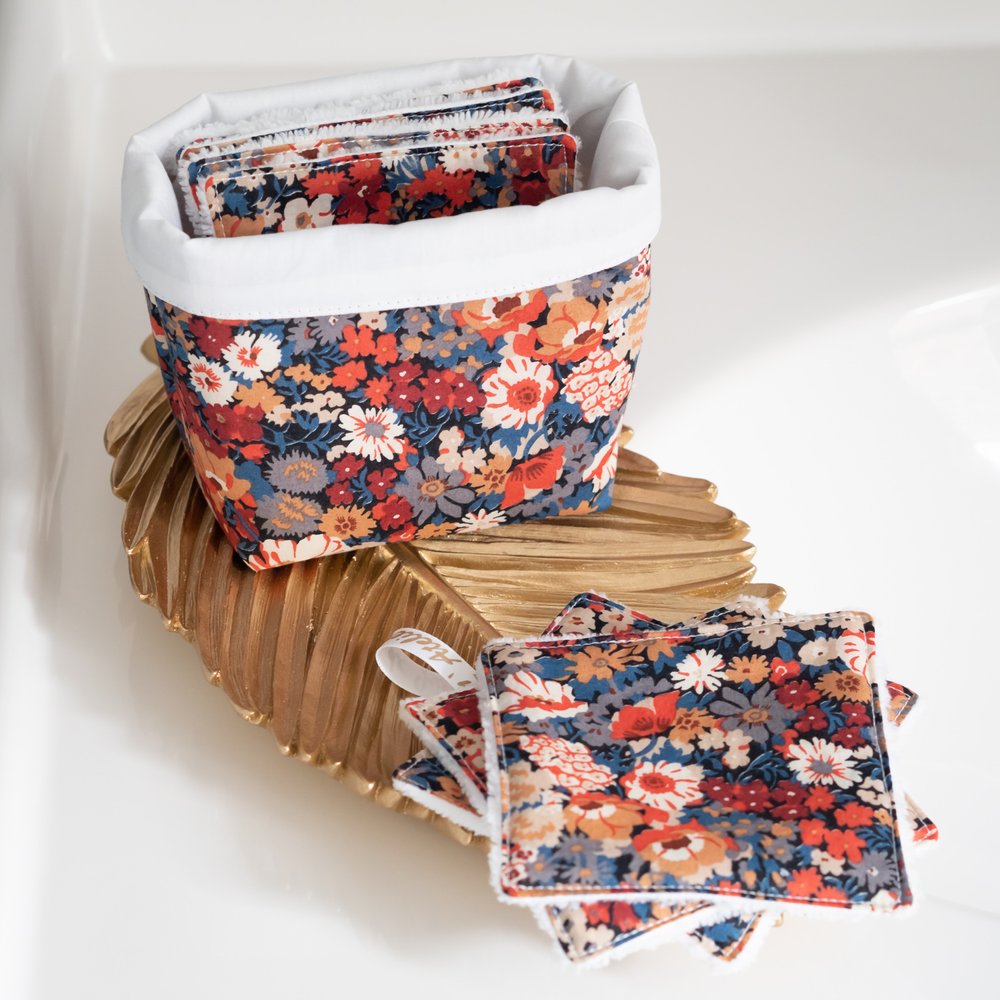 Coton lavable en tissu BIO fleuris et panier