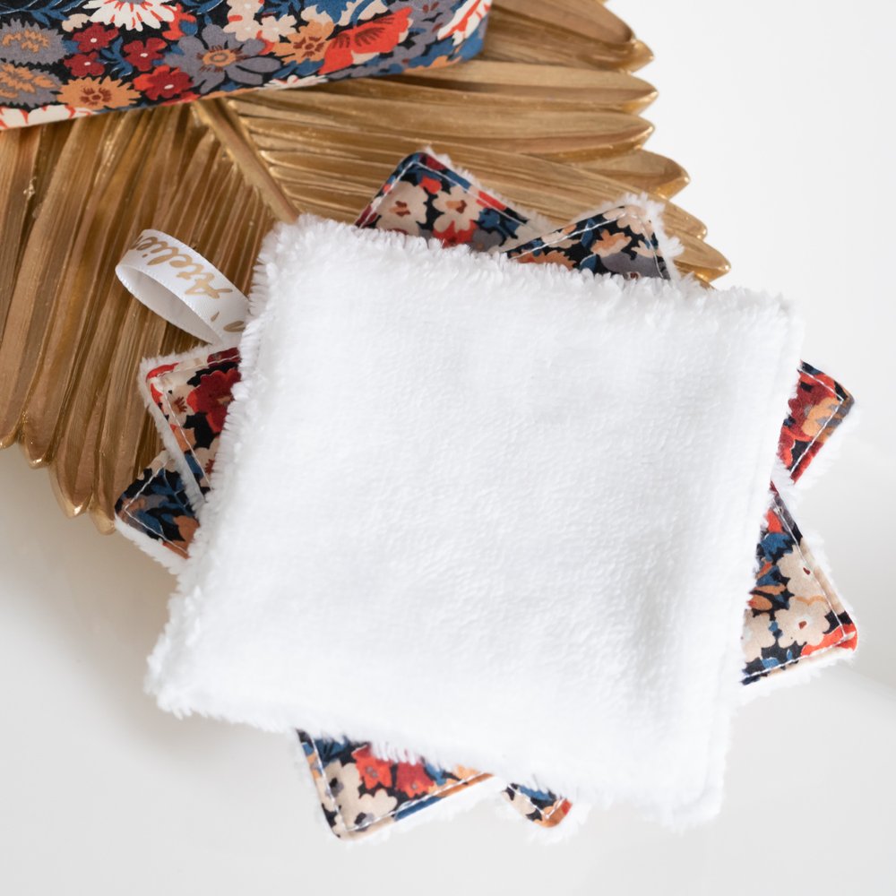 Coton lavable en tissu BIO fleuris et panier | Handmade in France |  L'Atelier de July