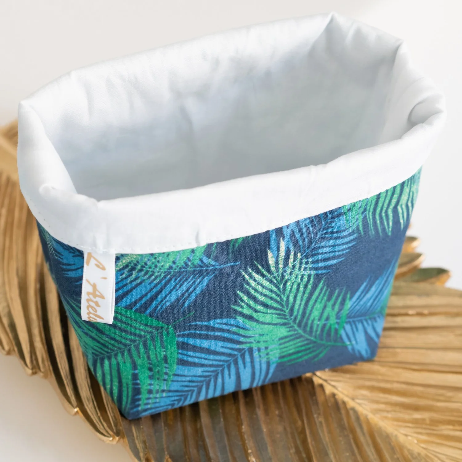Panier pour lingette lavable réutilisable en tissu bio « Palmes Vertes » - L'Atelier de July