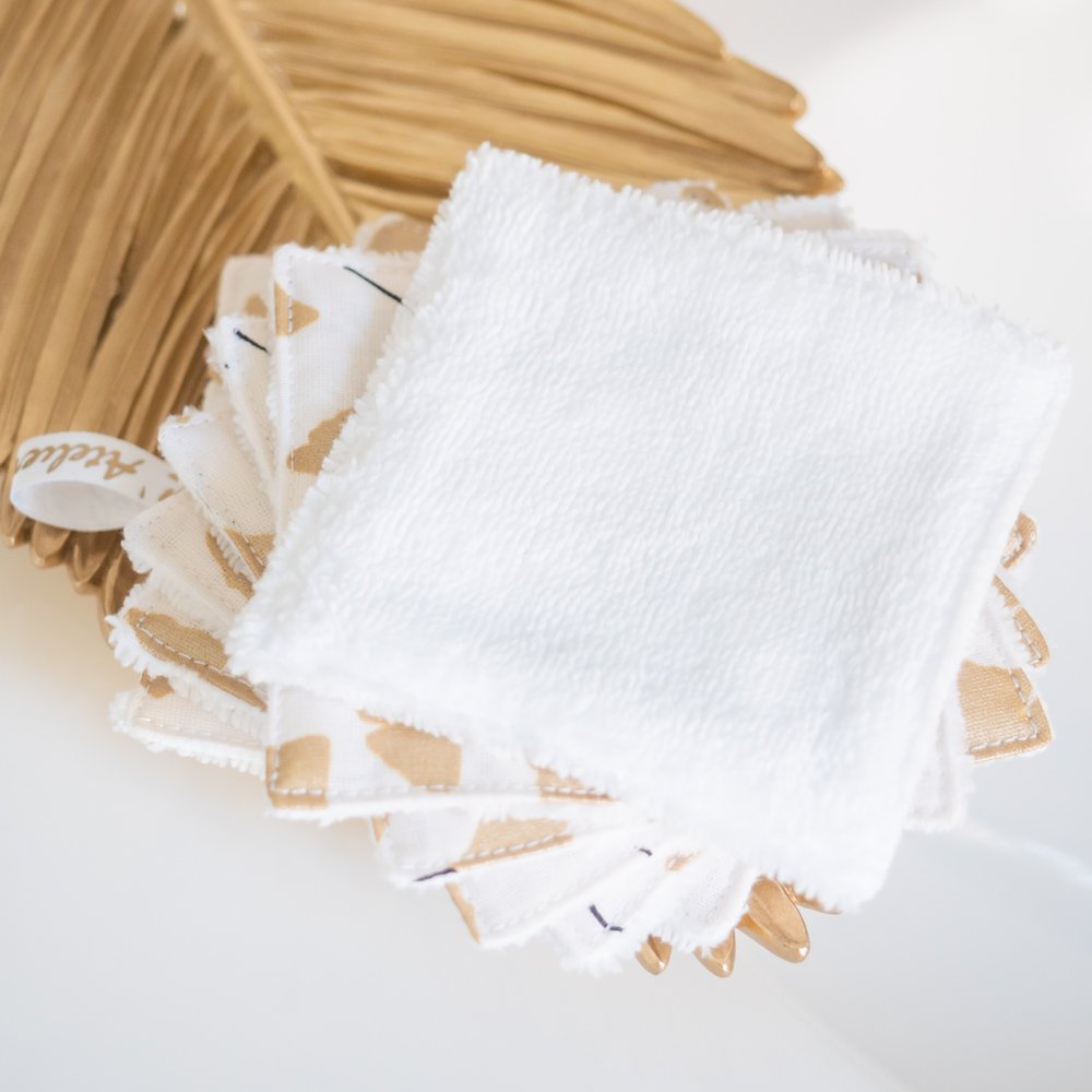 Coton lavable et réutilisable Bio Ginkgo Doré avec ou sans panier, Handmade in France