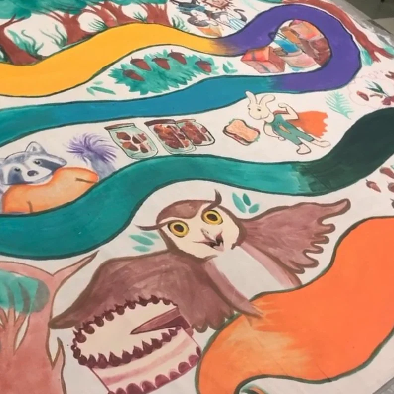 "Money Game Board" mural for a childrens play called 'Sami the Squirrel and the Great Acorn Adventure' 7 x 9 feet 2024