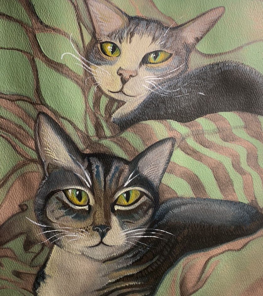 "Two Grays on Green" Mixed Media on paper 2025