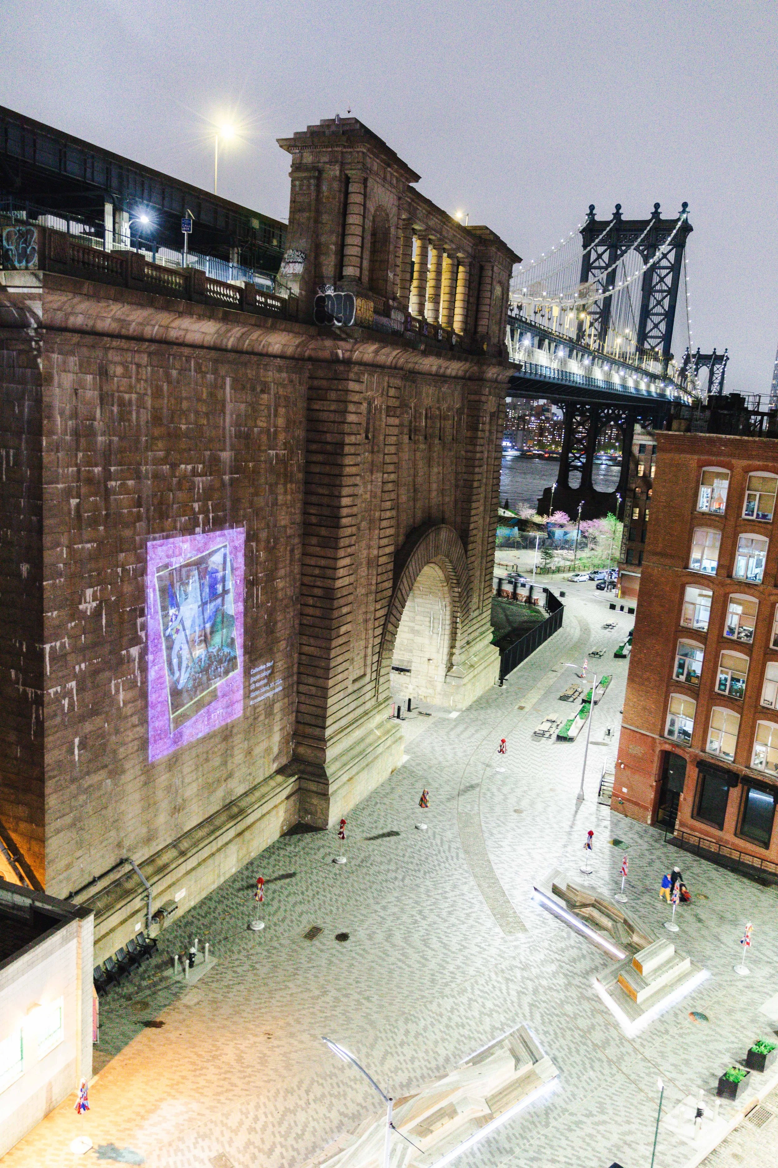 “Collective Soul" collage projection on the Manhattan Bridge, presented in DUMBO as part of the 'Creative Climate Awards 2026'