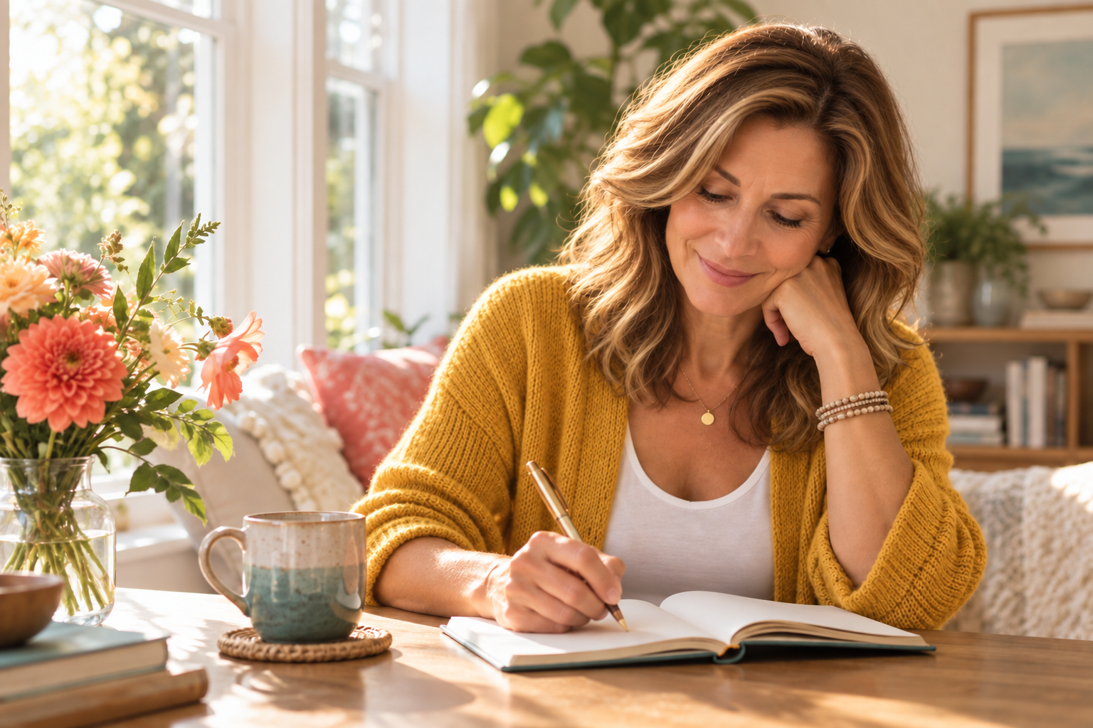 A woman writing in a journal