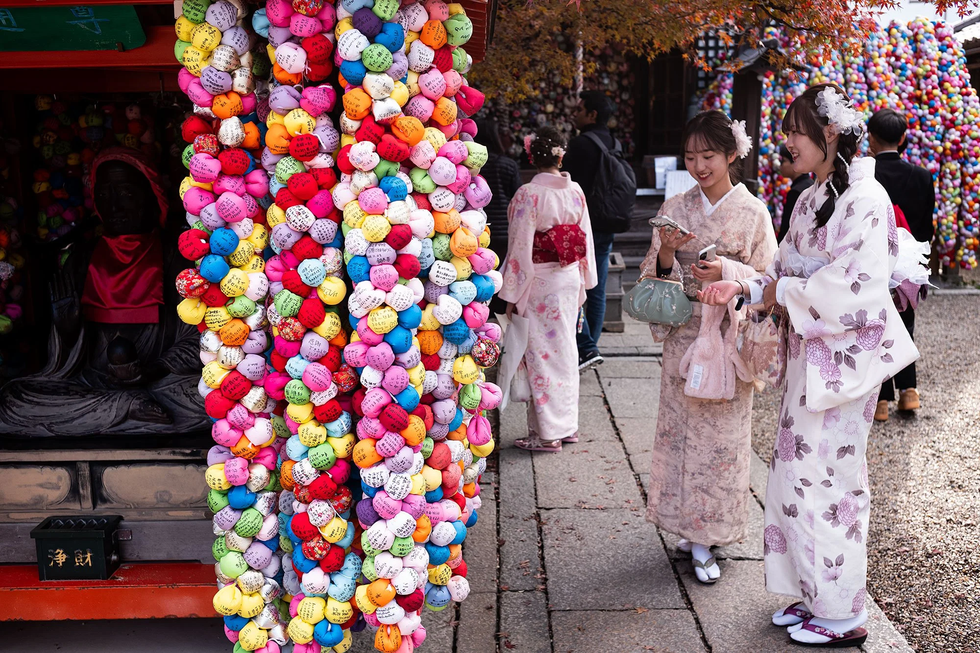 Kukurizaru adorning Yasaka Kōshin-dō Temple, Kyoto, Japan.