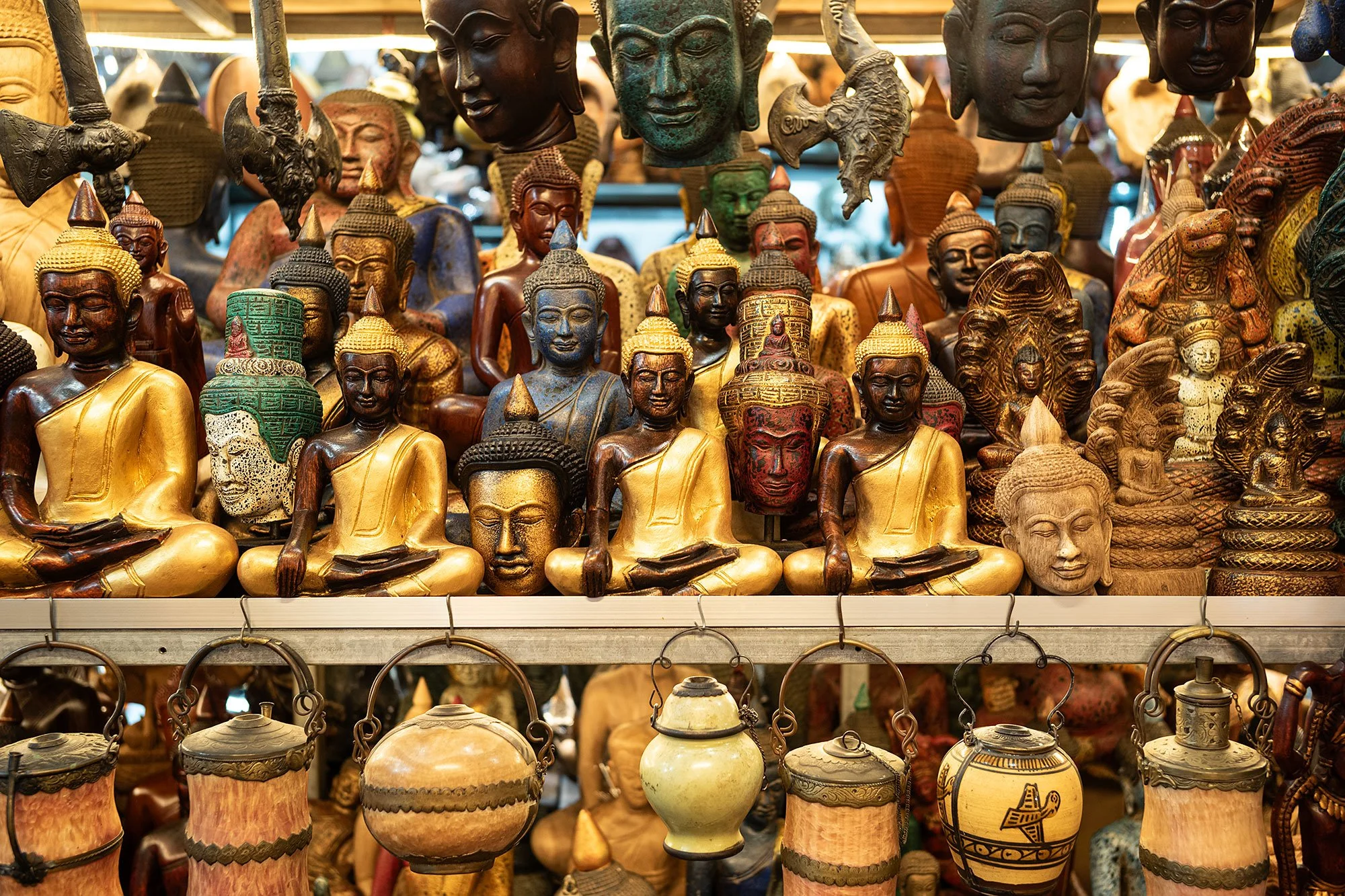Buddha statues in a market in Siem Reap, Cambodia.