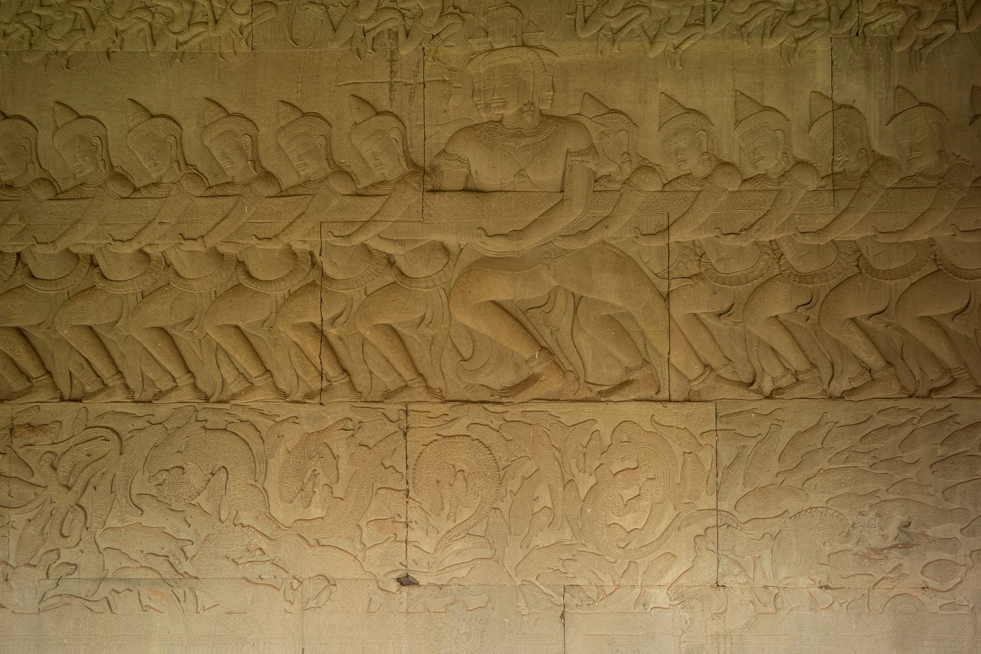 Angkor Wat churning the ocean of milk mural. Cambodia.
